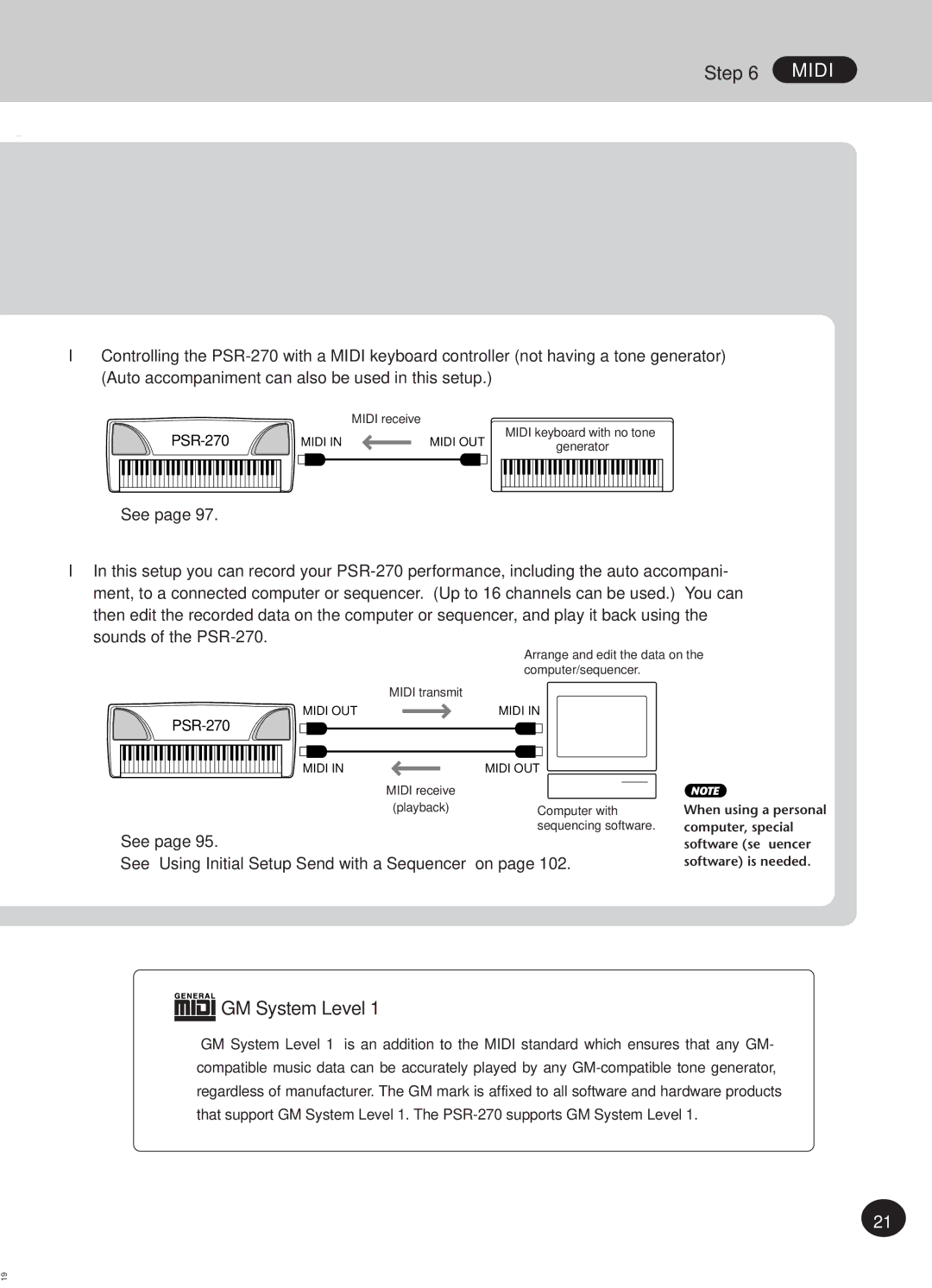 Yamaha Portatone, PSR-270 manual Midi, GM System Level 