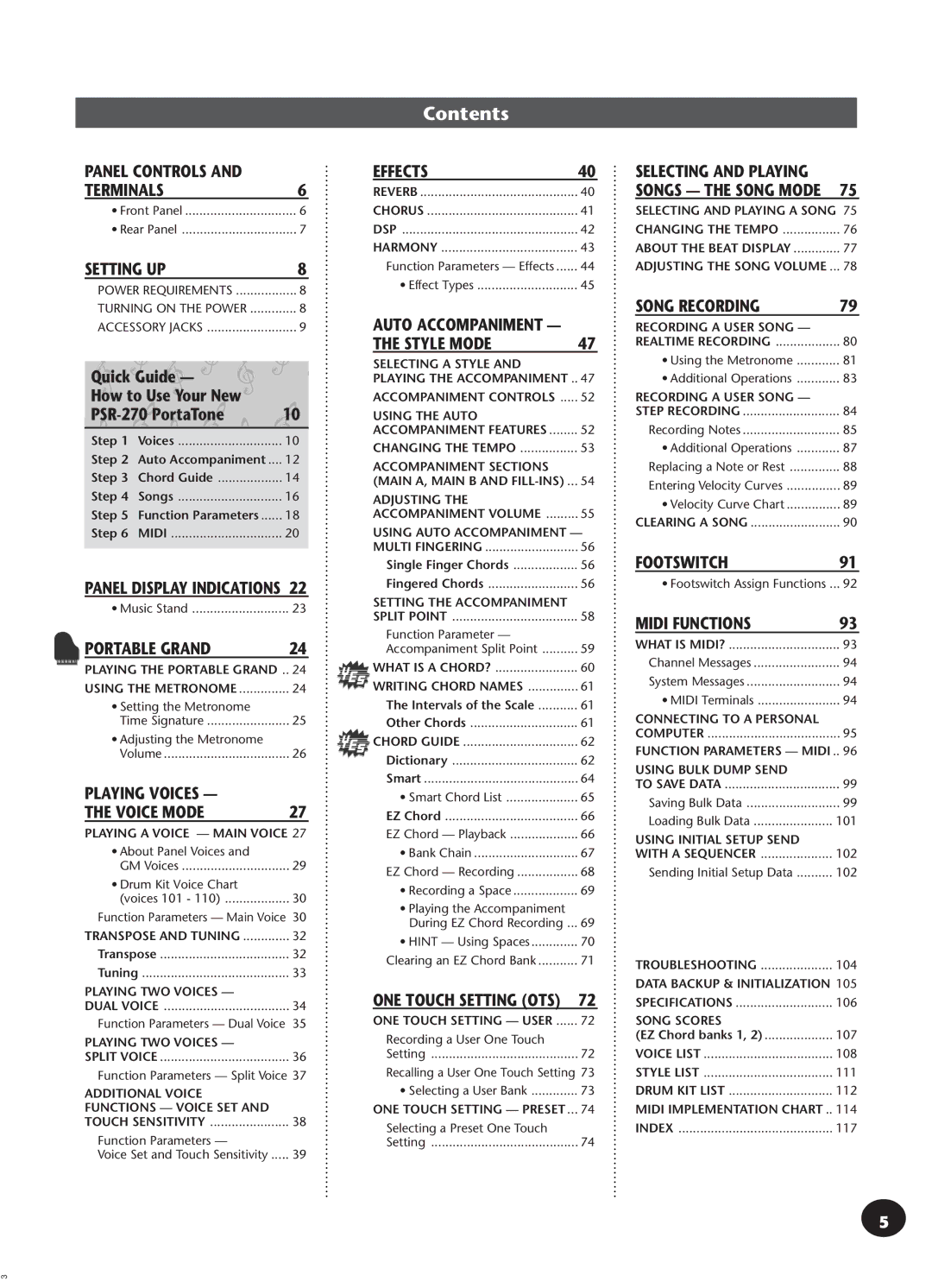 Yamaha Portatone, PSR-270 manual Contents 
