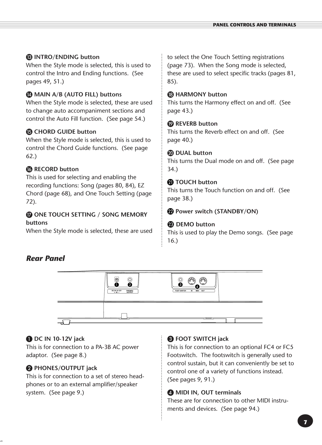 Yamaha Portatone, PSR-270 manual Rear Panel 