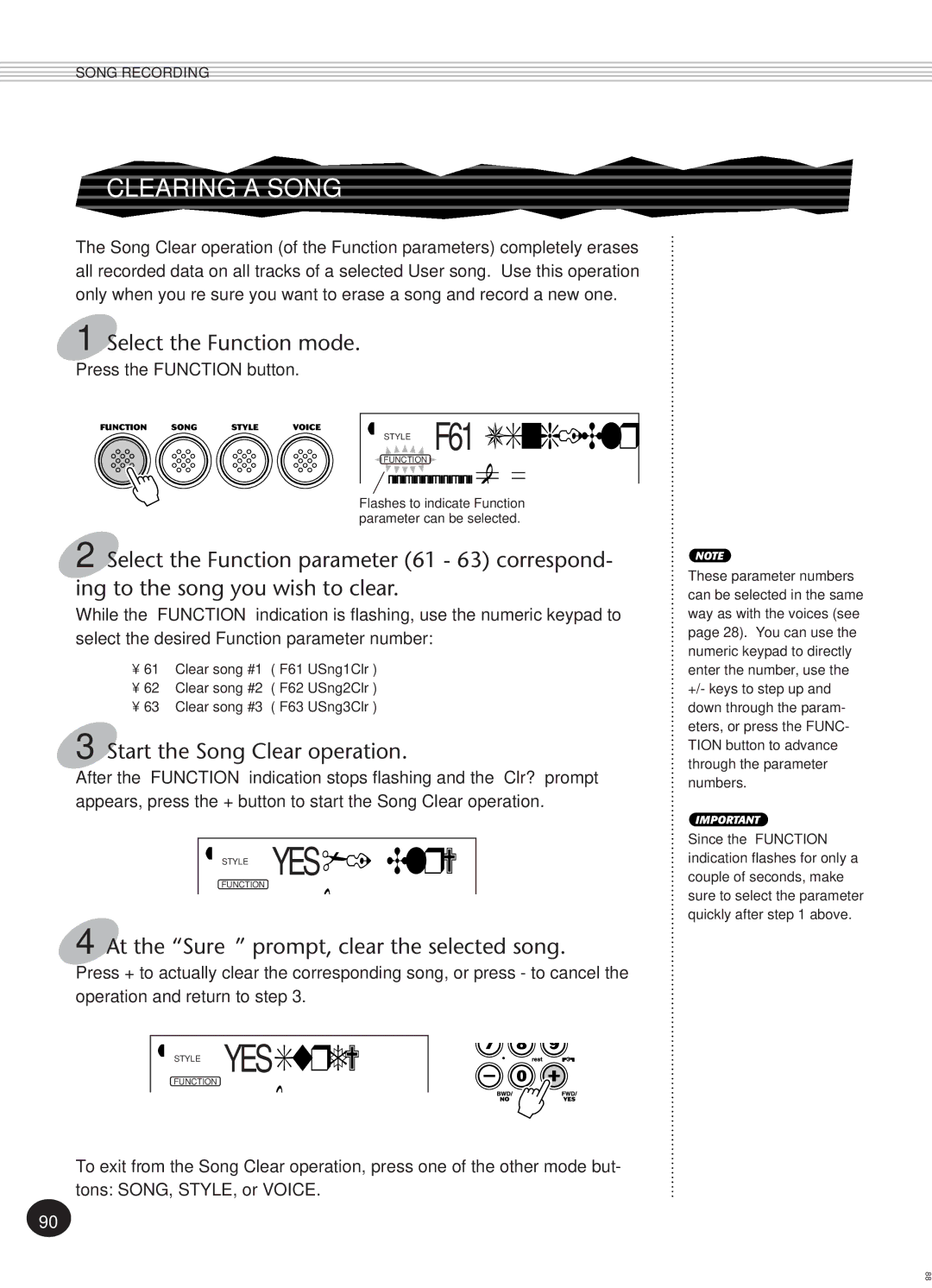 Yamaha PSR-270, Portatone manual Style F61USng1Clr, Clearing a Song, Start the Song Clear operation 