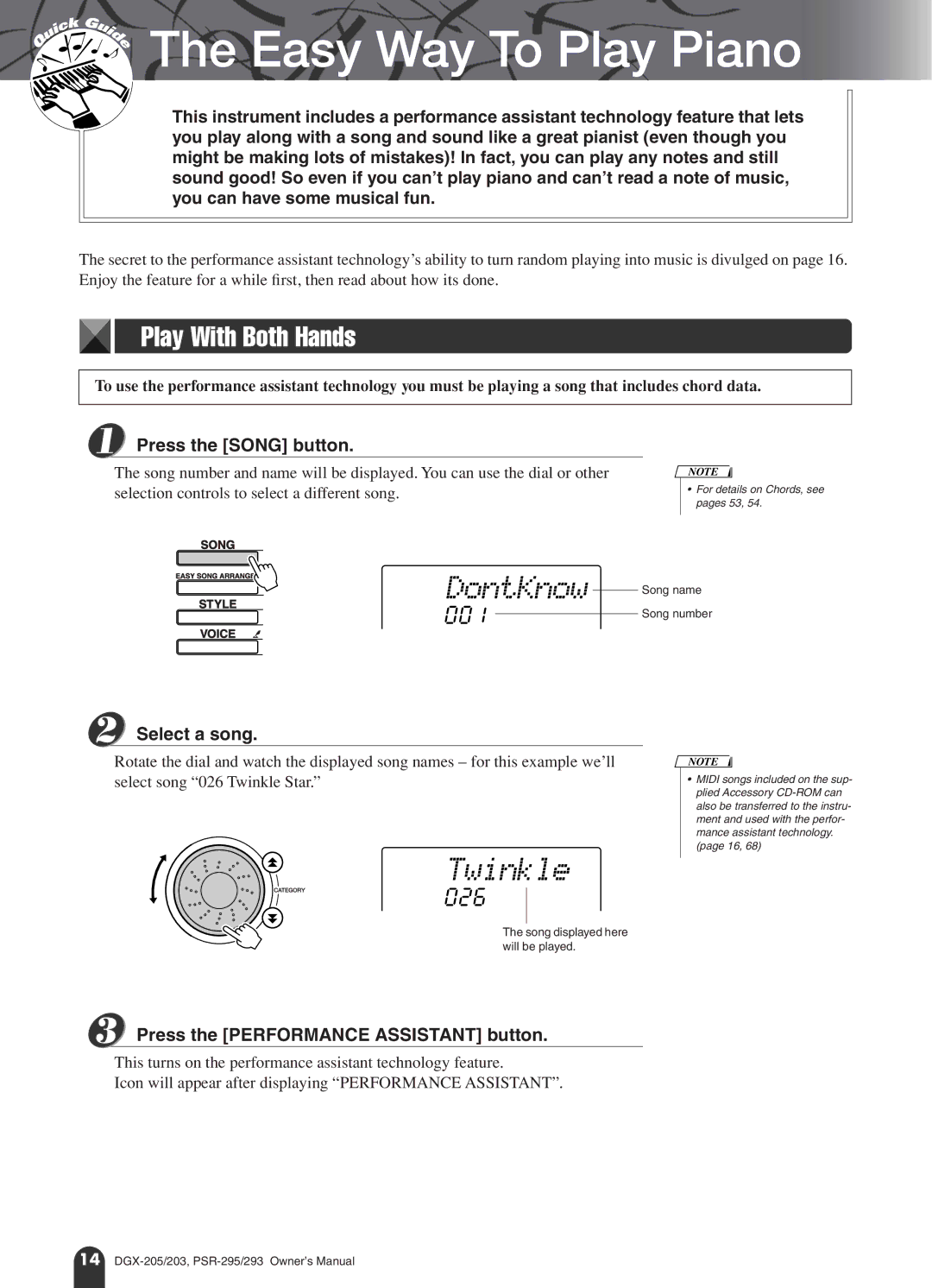 Yamaha PSR-293, PSR-295 owner manual DontKnow, Twinkle, Play With Both Hands, 001, 026 