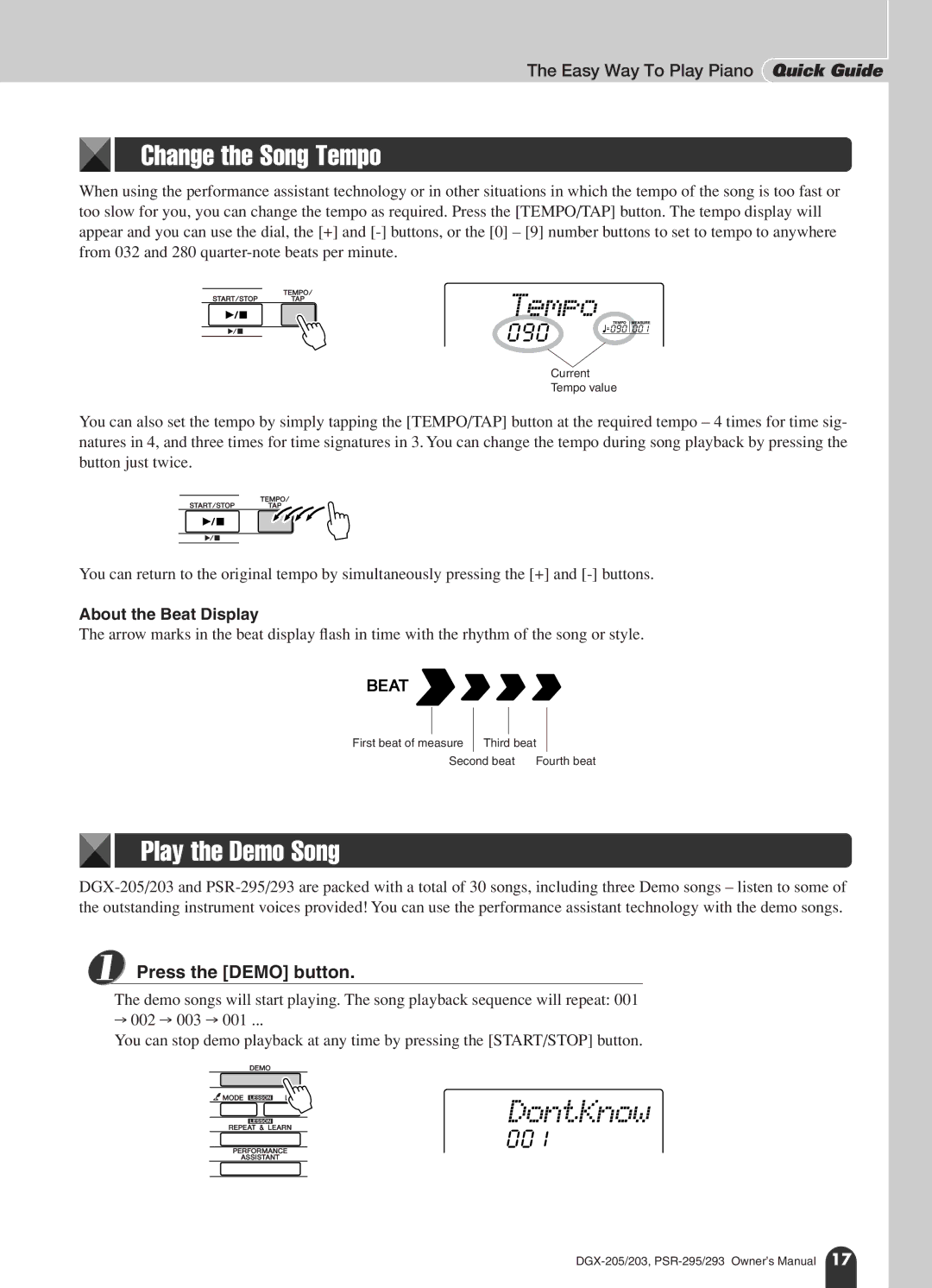 Yamaha PSR-295, PSR-293 owner manual Change the Song Tempo, Play the Demo Song, 090, Press the Demo button 