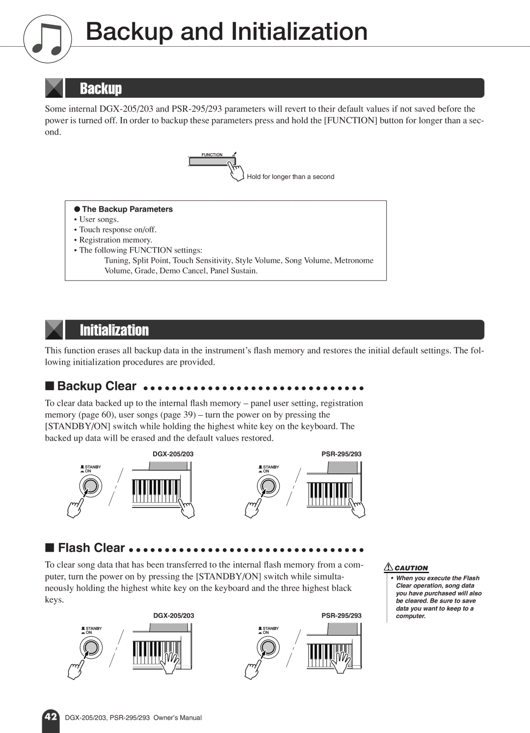 Yamaha PSR-293, PSR-295 owner manual Backup and Initialization 