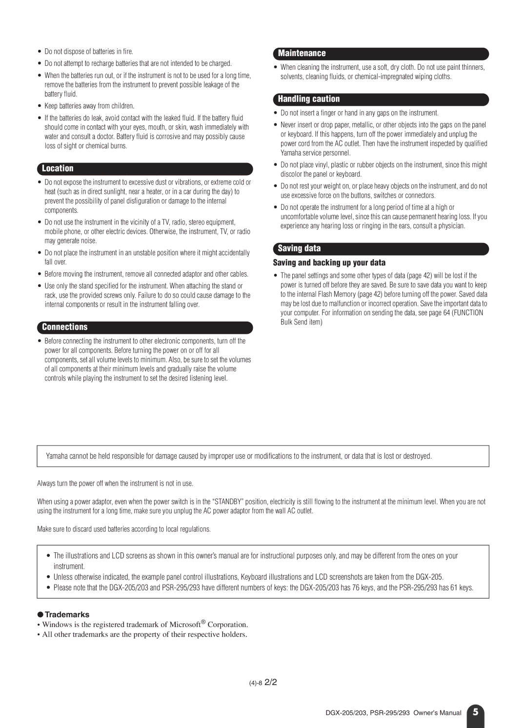 Yamaha PSR-295, PSR-293 owner manual Location, Saving and backing up your data 