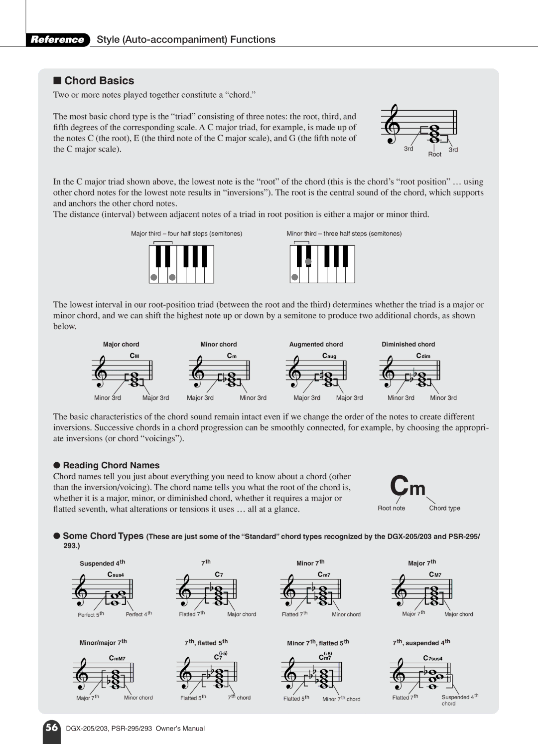 Yamaha PSR-293, PSR-295 owner manual Chord Basics, Reading Chord Names 