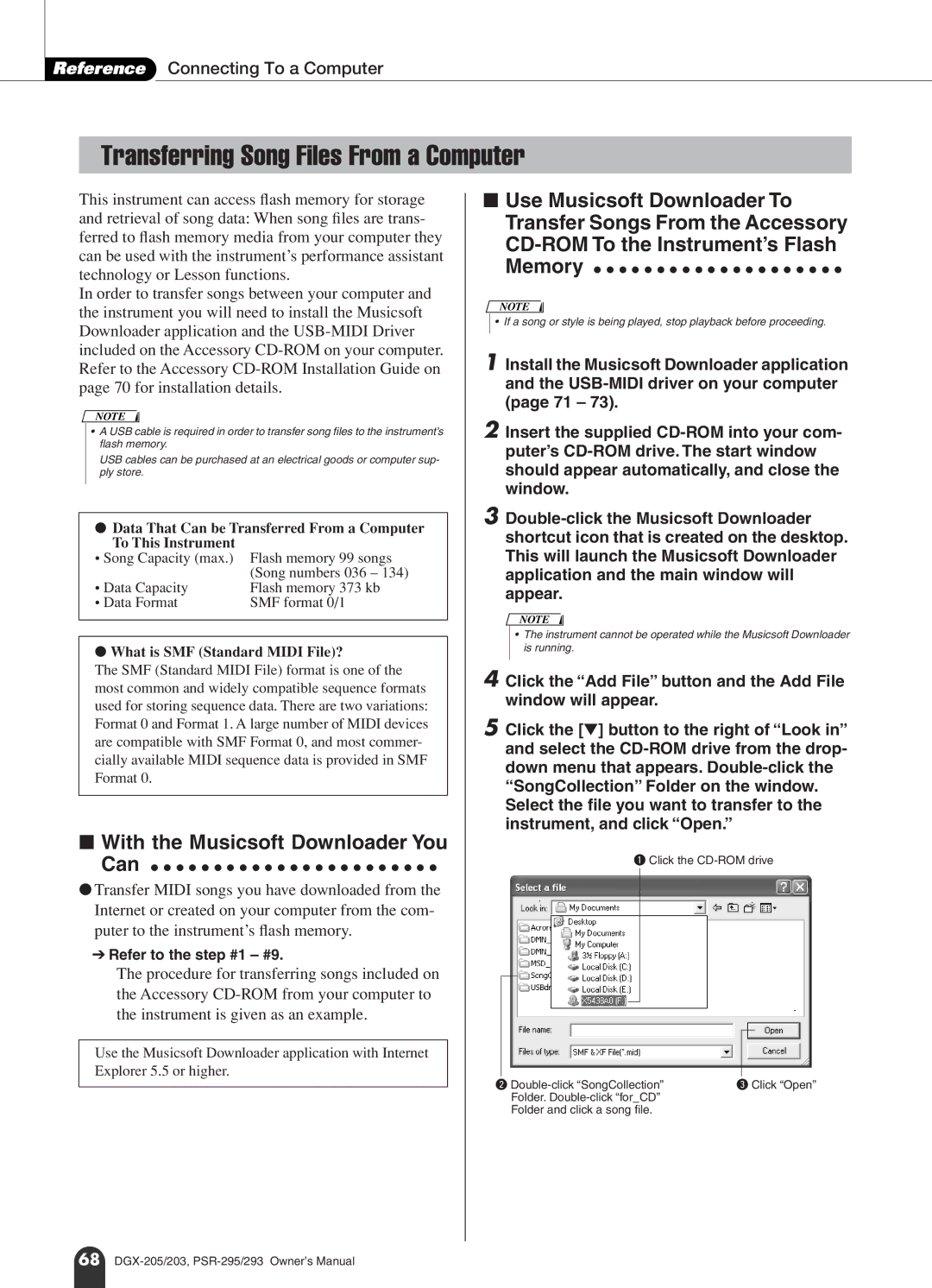 Yamaha PSR-293, PSR-295 owner manual Transferring Song Files From a Computer, Refer to the step #1 #9 