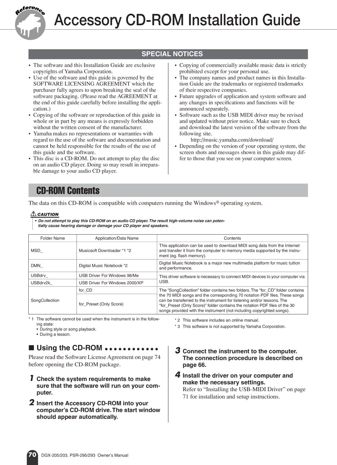 Yamaha PSR-293, PSR-295 owner manual Accessory CD-ROM Installation Guide, CD-ROM Contents 