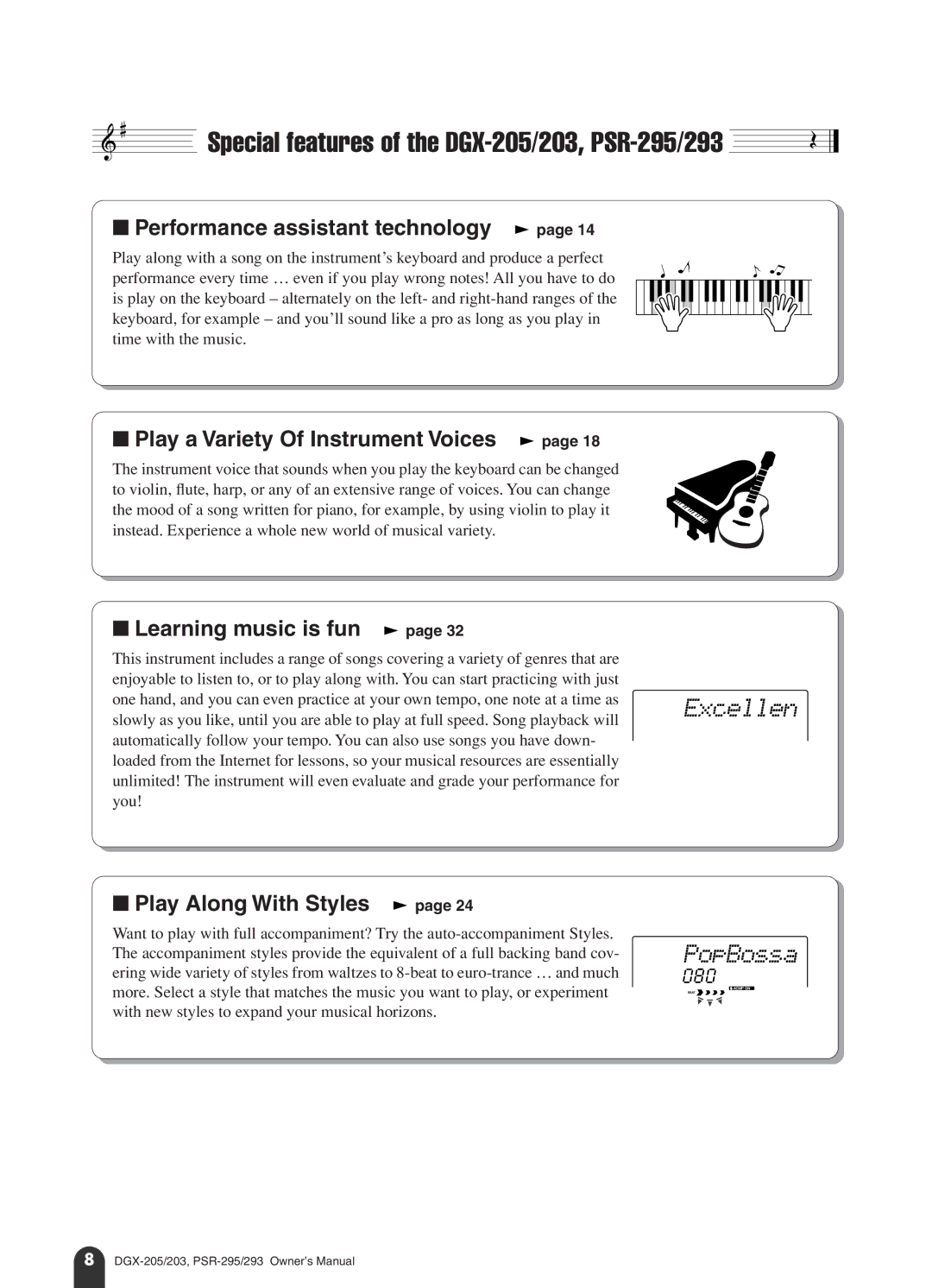 Yamaha PSR-293 owner manual Special features of the DGX-205/203, PSR-295/293, Performance assistant technology 