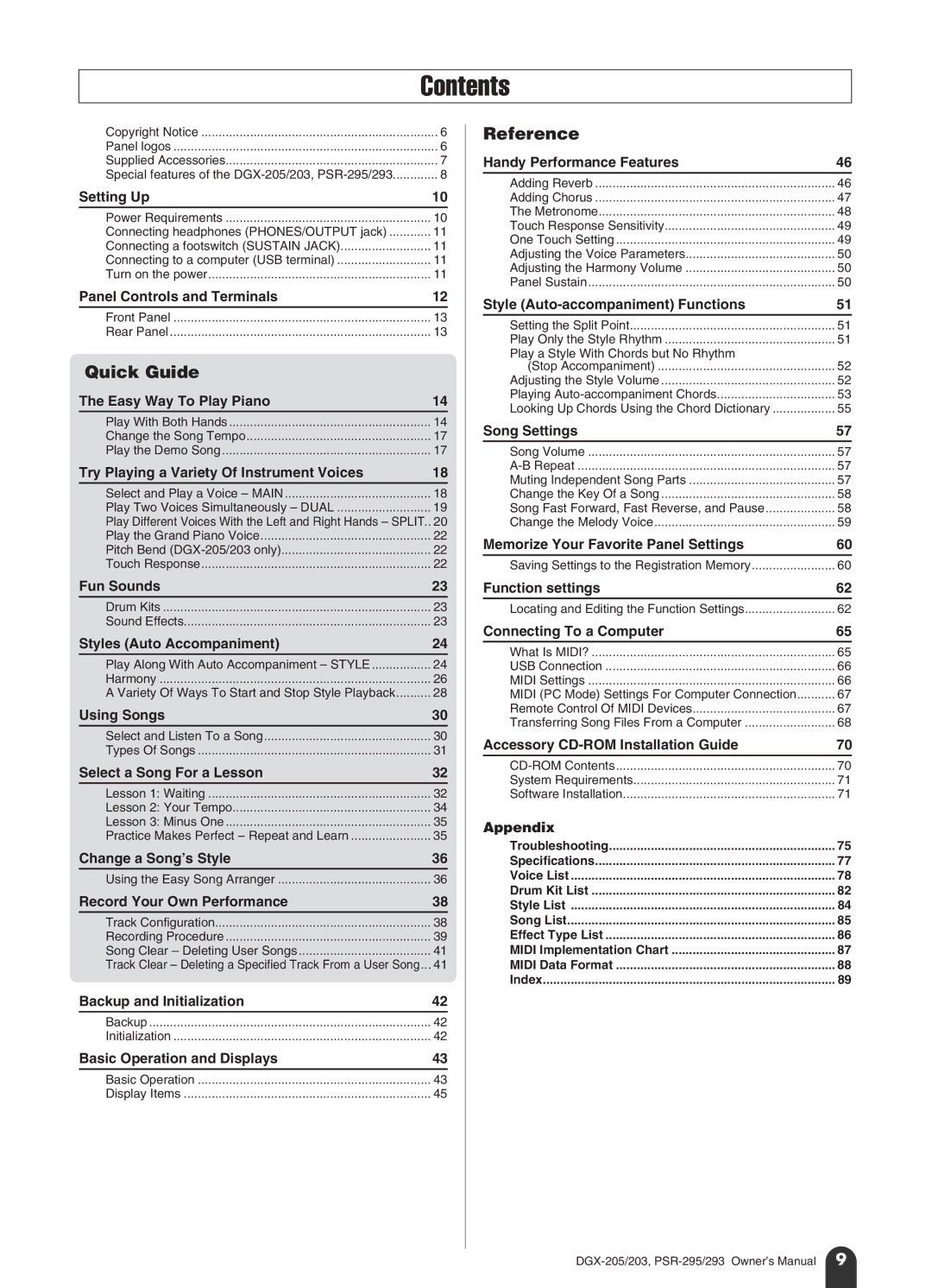 Yamaha PSR-295, PSR-293 owner manual Contents 