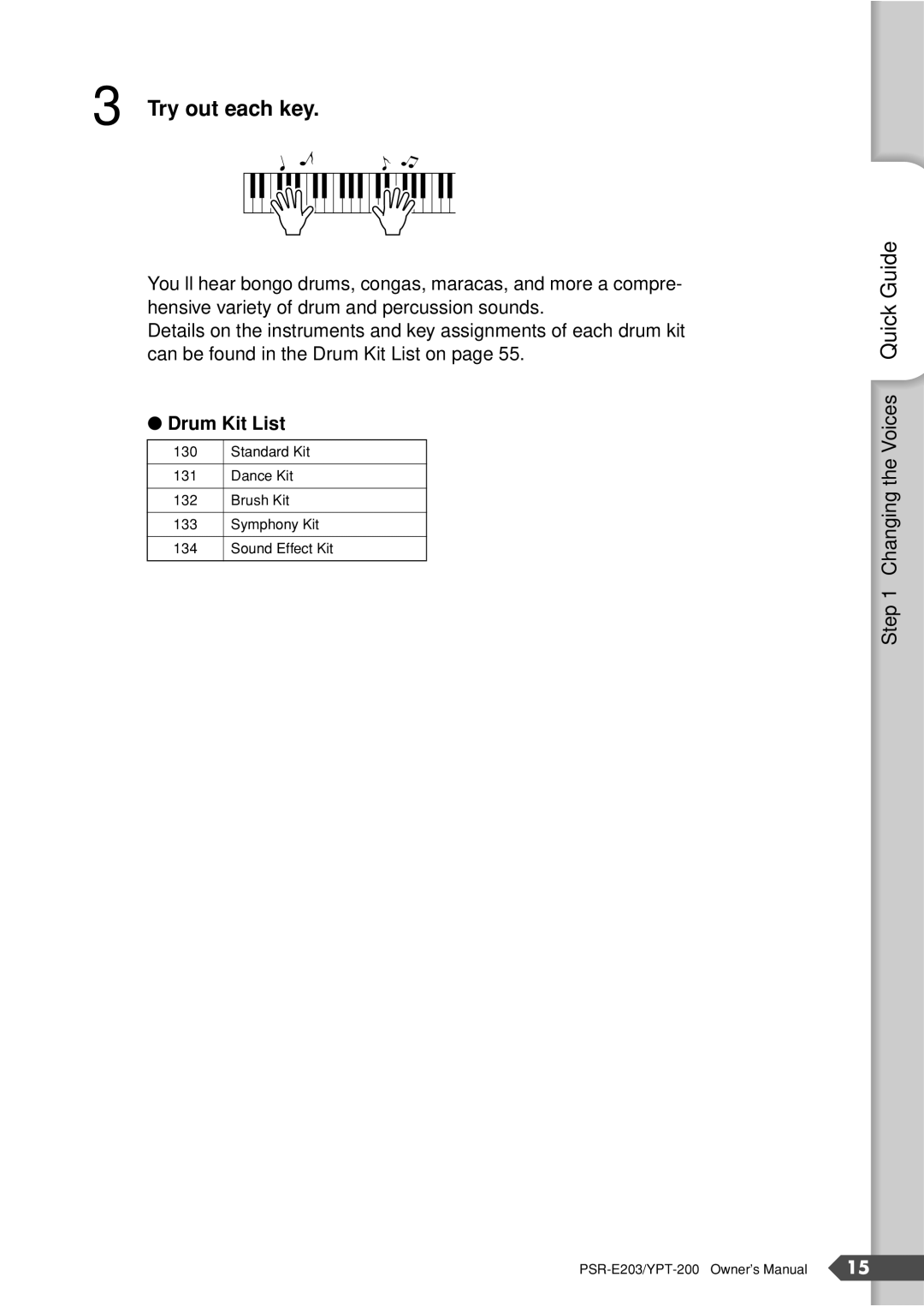 Yamaha YPT-200, PSR-E203 owner manual Try out each key 