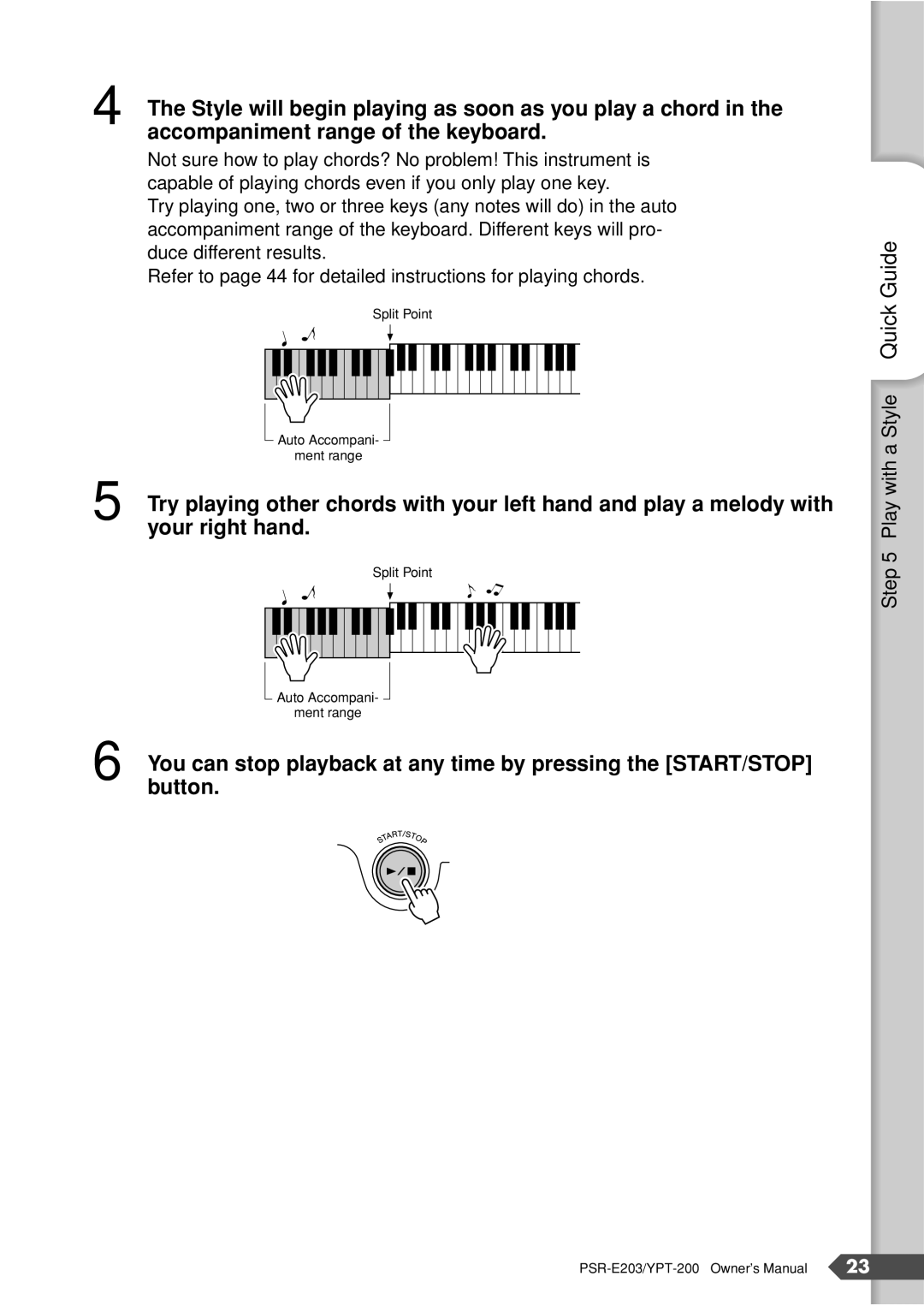 Yamaha YPT-200, PSR-E203 owner manual Play with a Style Quick Guide 