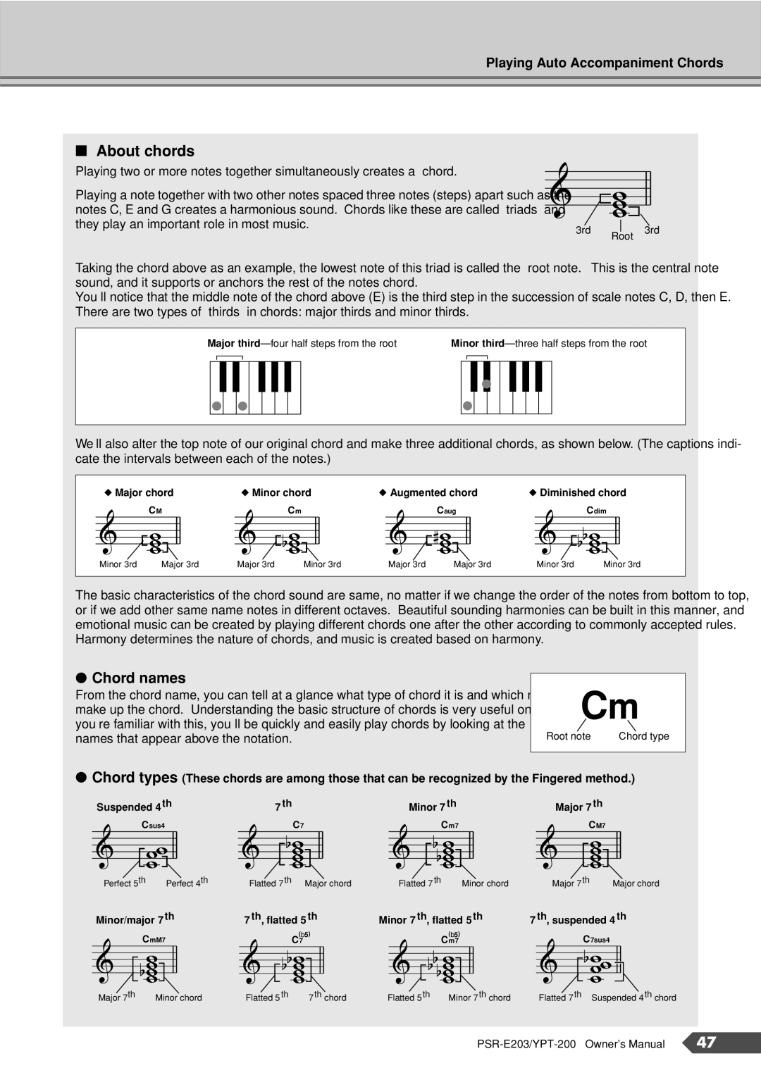 Yamaha YPT-200, PSR-E203 owner manual About chords 