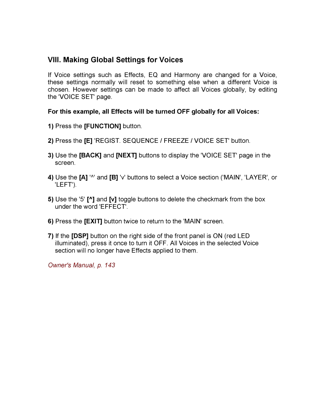 Yamaha PSR1000/2000 manual VIII. Making Global Settings for Voices 