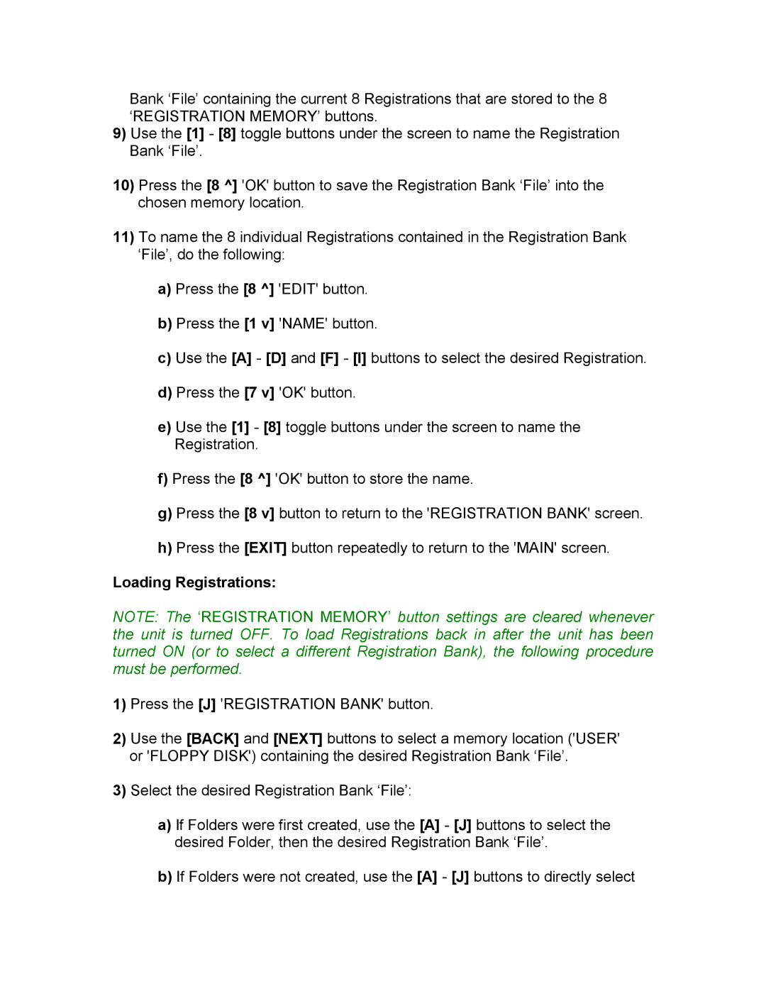 Yamaha PSR1000/2000 manual Loading Registrations 