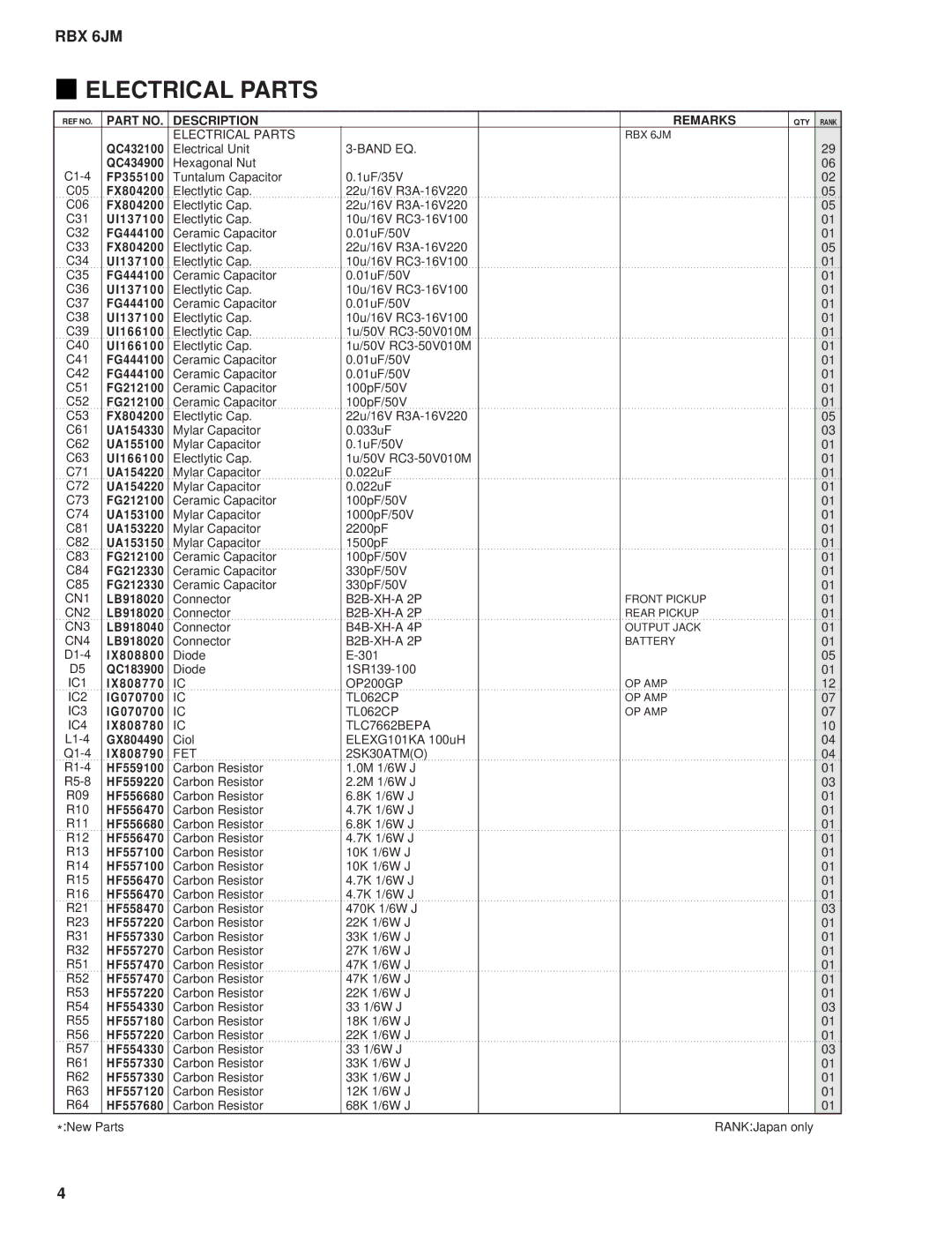 Yamaha RBX 6JM service manual Electrical Parts 