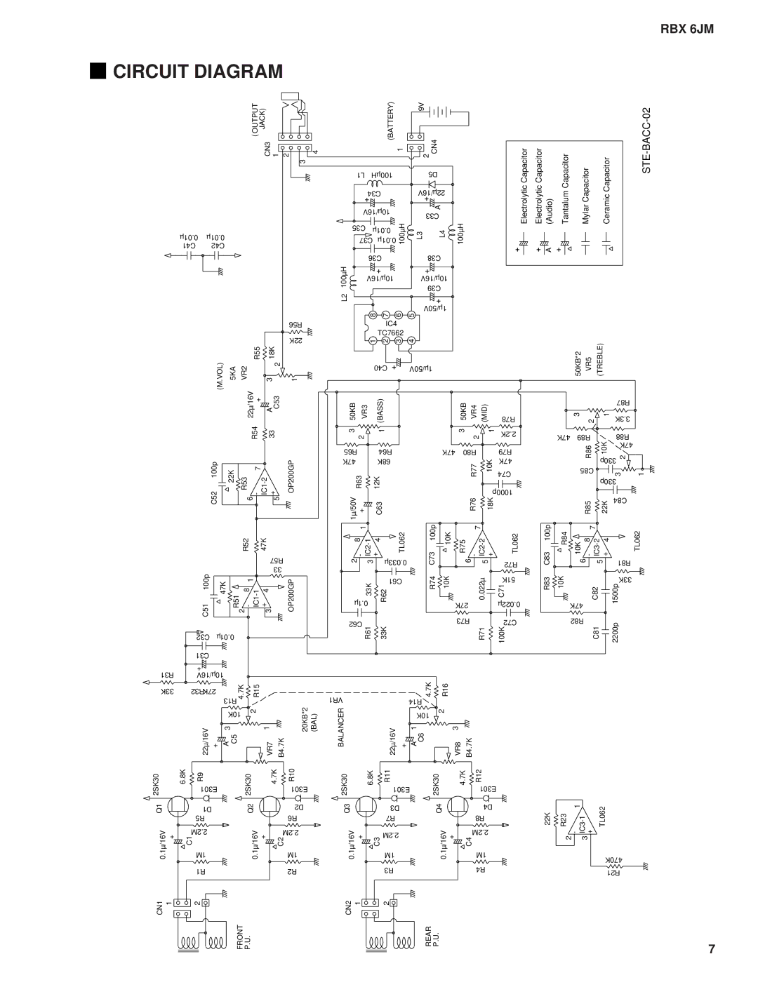 Yamaha RBX 6JM service manual Circuit Diagram, MylarCapacitor CeramicCapacitor 