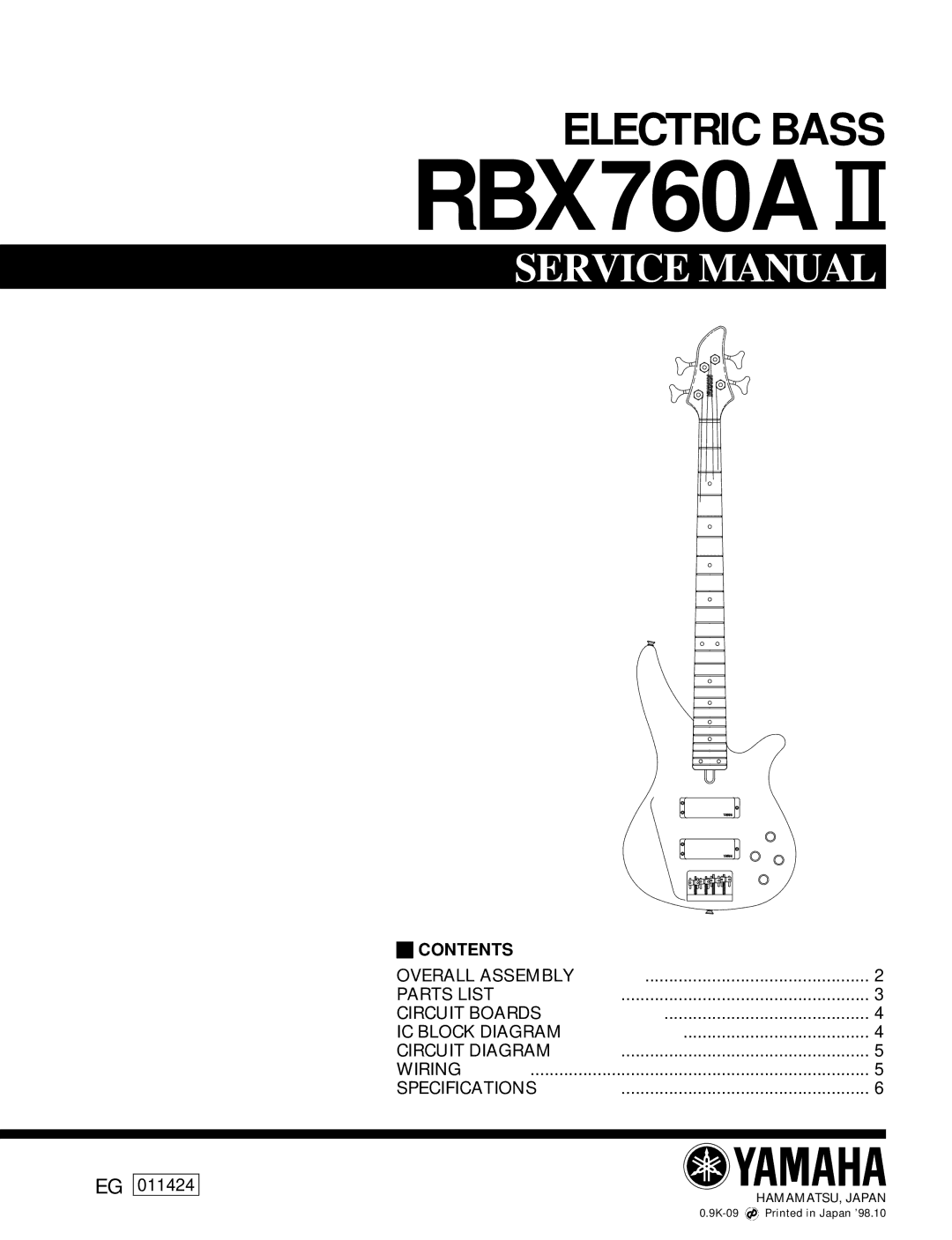 Yamaha EG 011424, RBX760A II service manual 