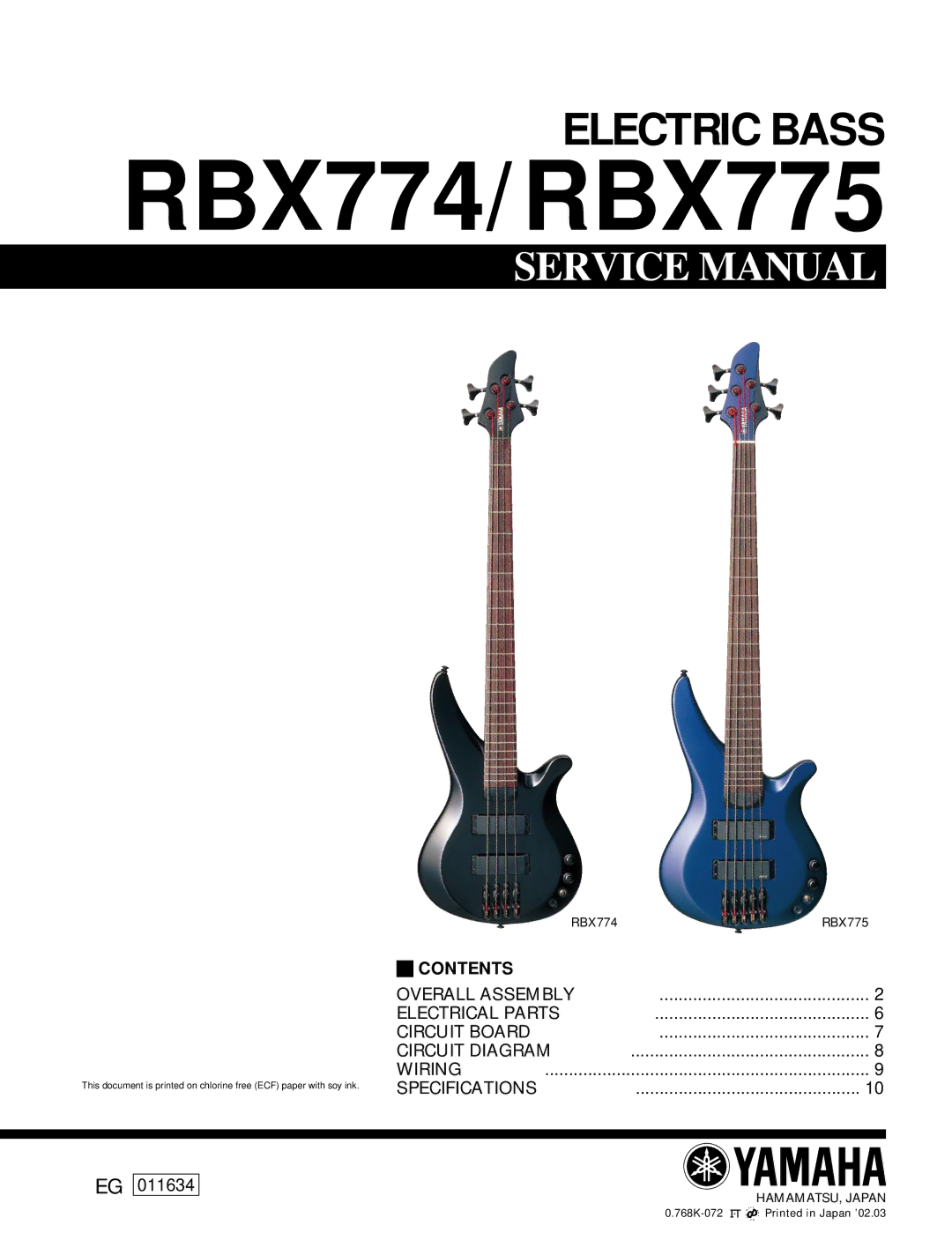 Yamaha Electric Bass service manual RBX774/RBX775 