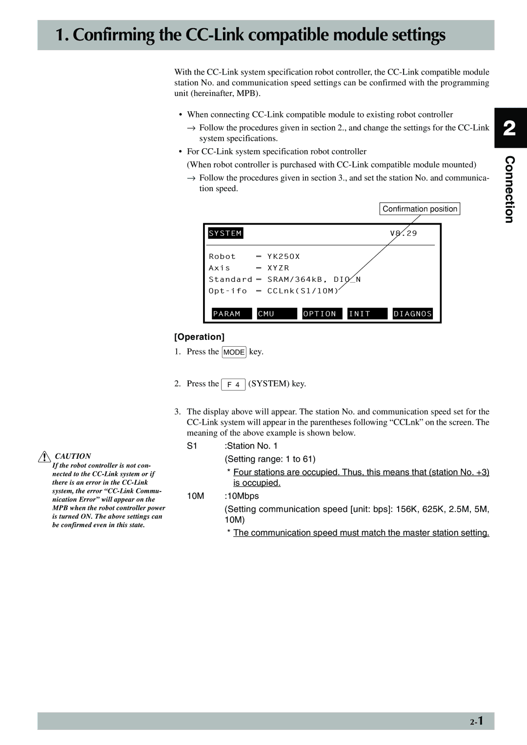 Yamaha Yamaha Robot Controller CC-Link Unit, RCX Series Confirming the CC-Link compatible module settings, Operation 