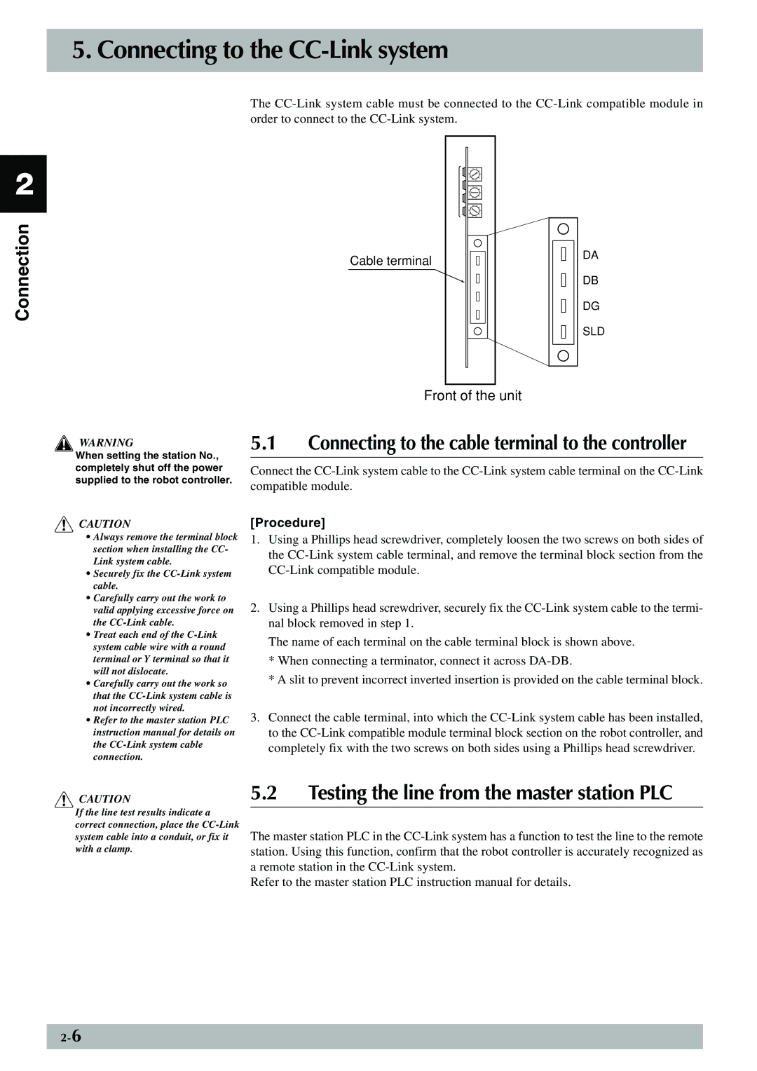 Yamaha RCX Series owner manual Connecting to the CC-Link system, Testing the line from the master station PLC 