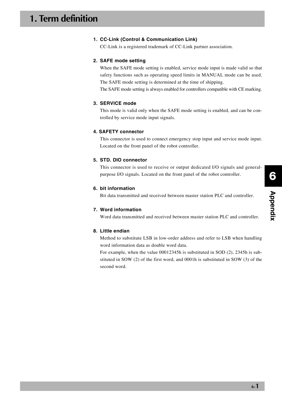 Yamaha Yamaha Robot Controller CC-Link Unit, RCX Series owner manual Term definition 