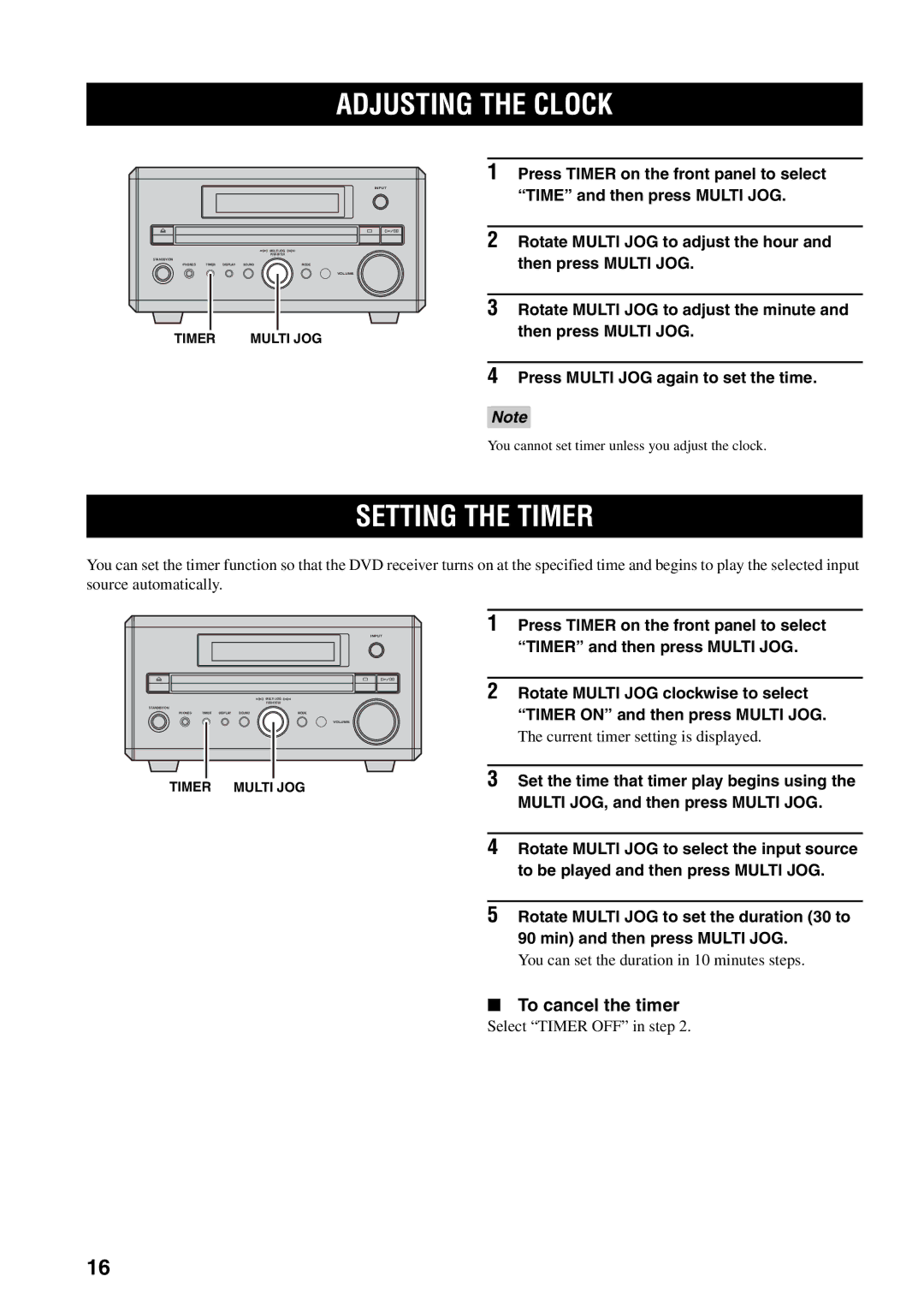 Yamaha RDX-E700 owner manual Adjusting the Clock, Setting the Timer, To cancel the timer 