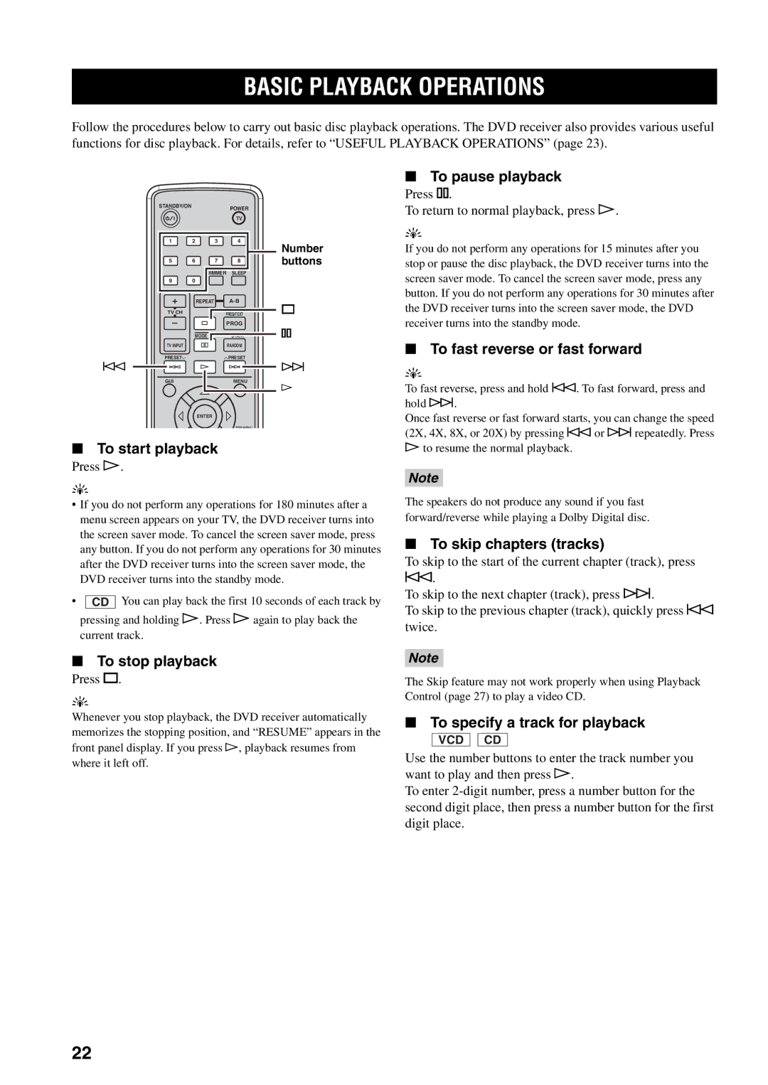 Yamaha RDX-E700 owner manual Basic Playback Operations 