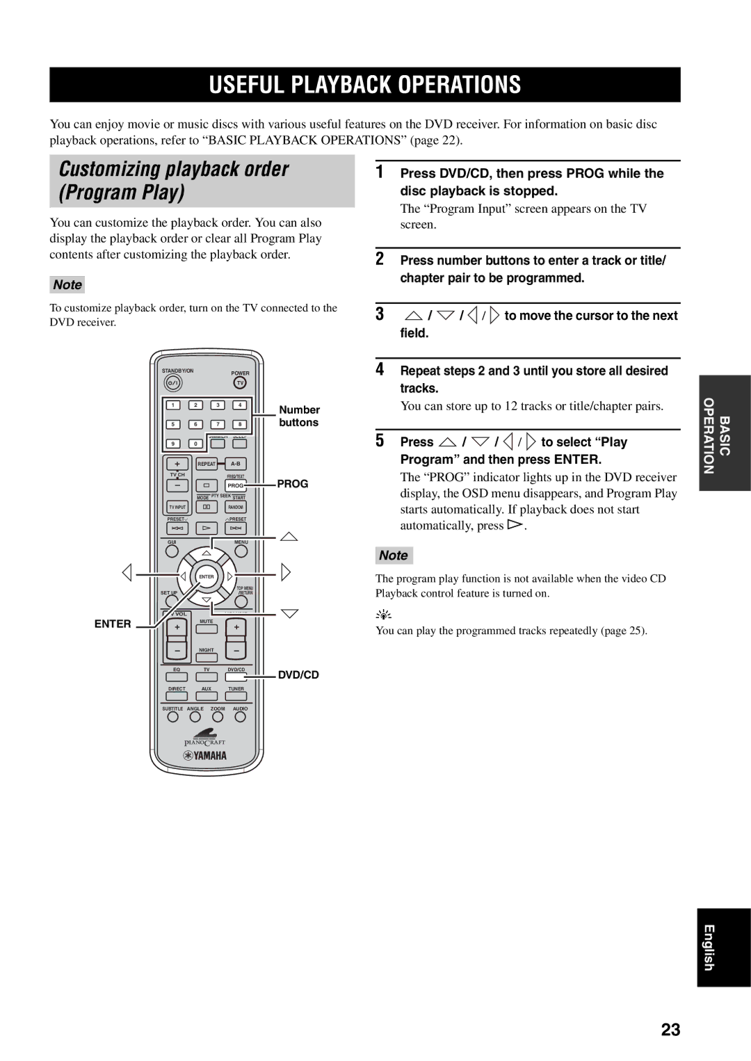 Yamaha RDX-E700 owner manual Useful Playback Operations, Customizing playback order Program Play, Press To select Play 