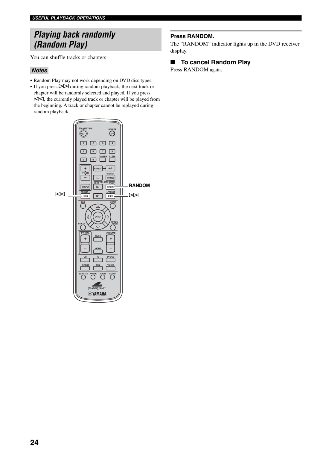 Yamaha RDX-E700 owner manual To cancel Random Play, Press Random 