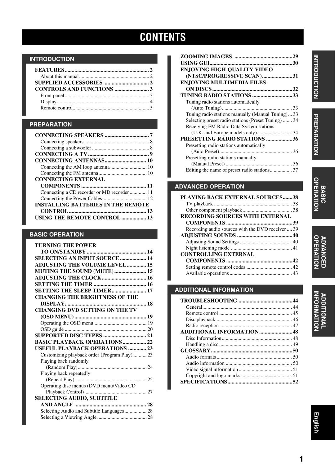 Yamaha RDX-E700 owner manual Contents 