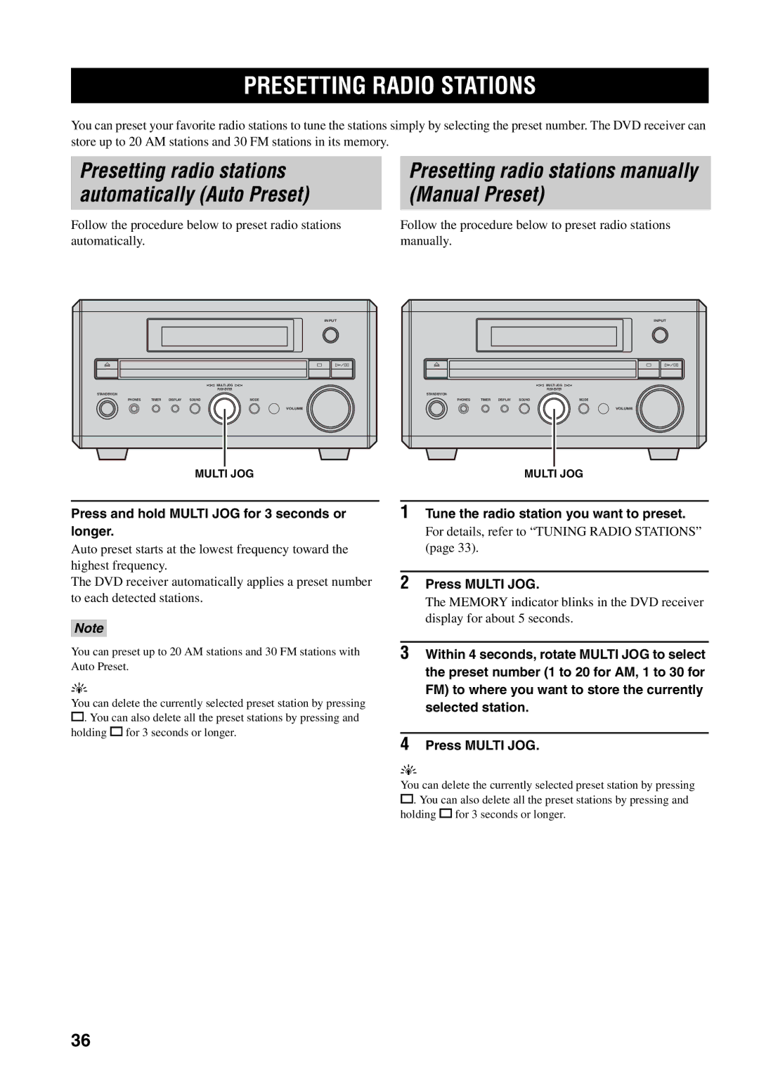 Yamaha RDX-E700 owner manual Presetting Radio Stations, Presetting radio stations, Automatically Auto Preset Manual Preset 