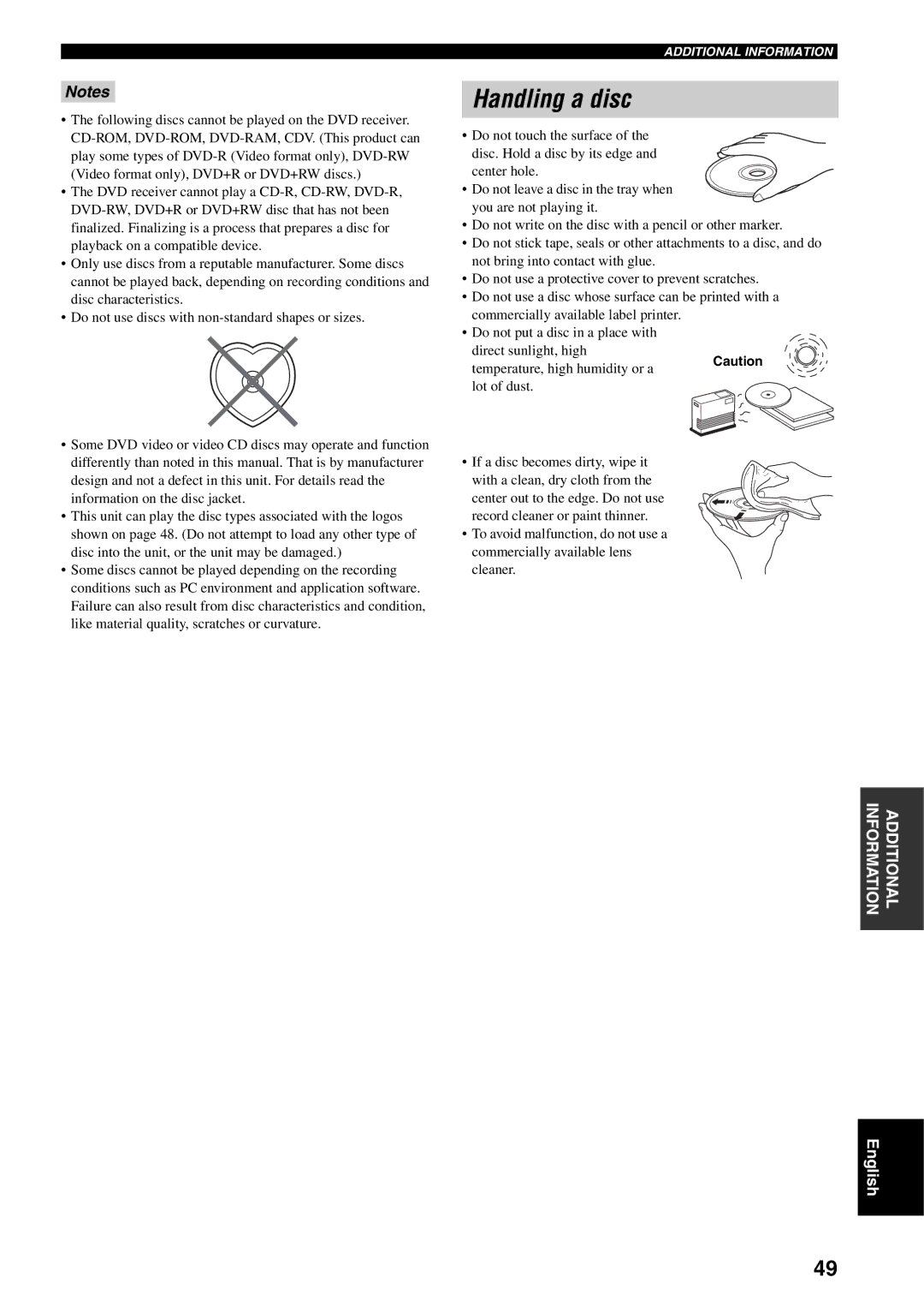 Yamaha RDX-E700 owner manual Handling a disc 