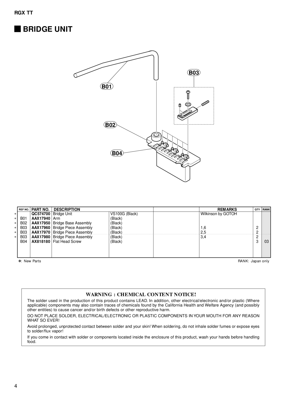 Yamaha RGX TT service manual Bridge Unit, B03 B01 B02 B04 