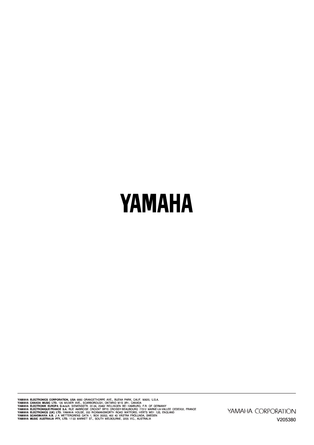 Yamaha RX-396RDS/396 YAMAHA ELECTRONICS CORPORATION, USA 6660 ORANGETHORPE AVE., BUENA PARK, CALIF. 90620, U.S.A 