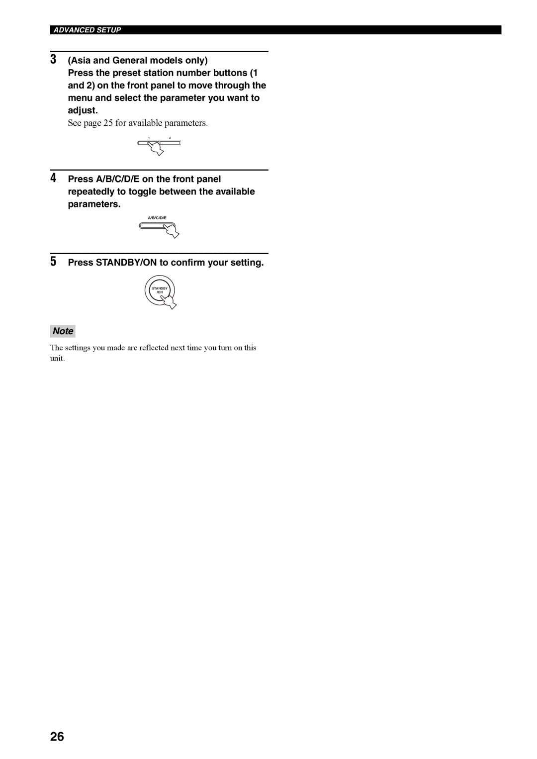 Yamaha RX-397 owner manual See page 25 for available parameters, Press STANDBY/ON to confirm your setting 