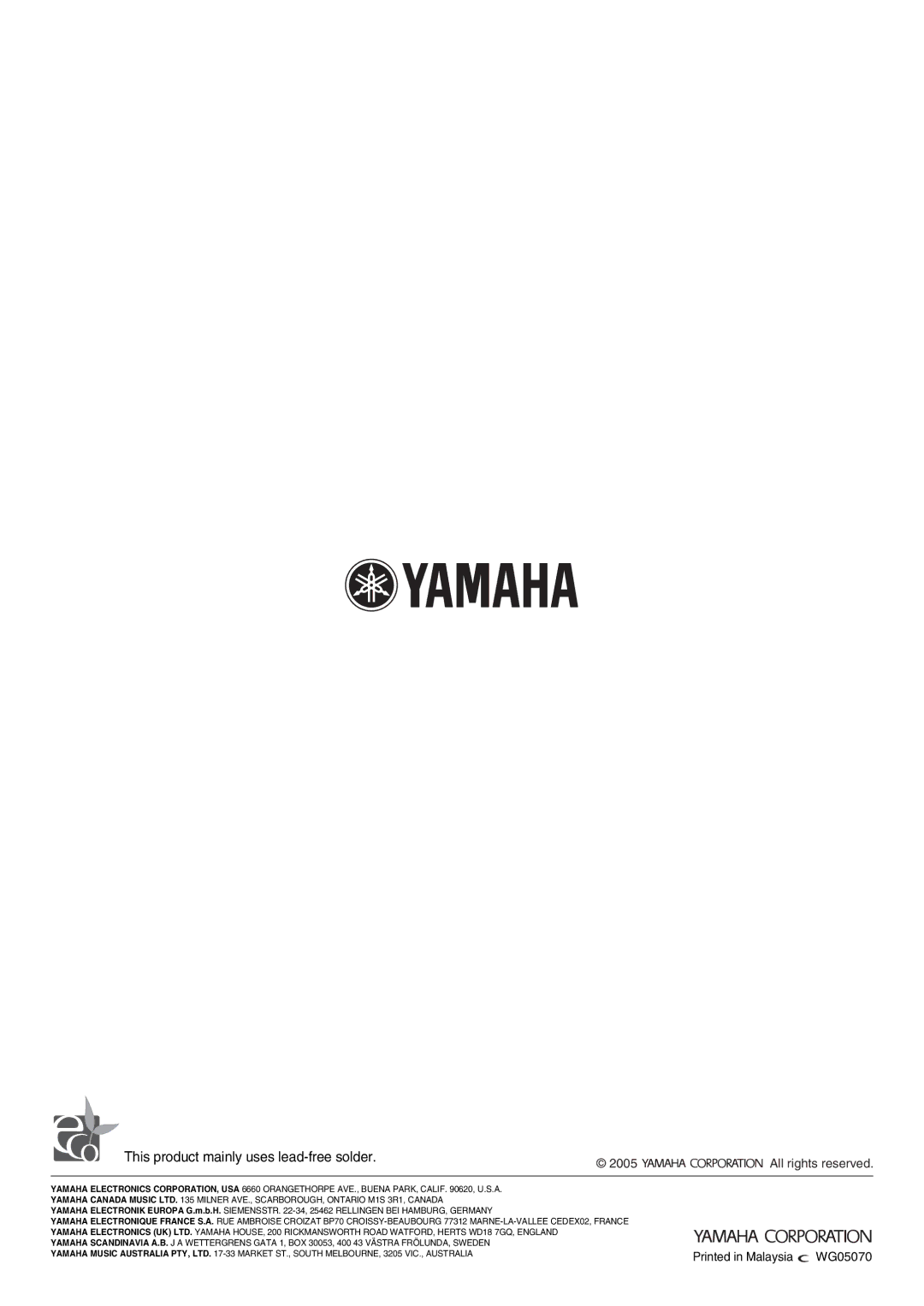 Yamaha RX-397 owner manual This product mainly uses lead-free solder 