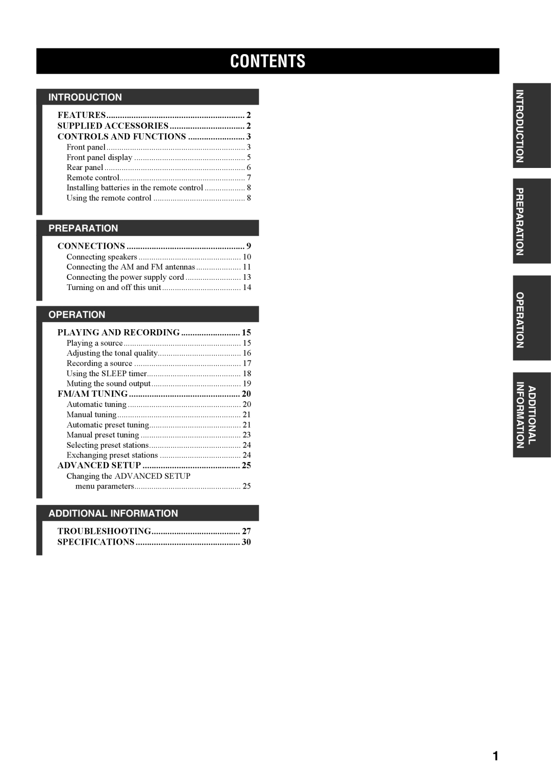 Yamaha RX-397 owner manual Contents 