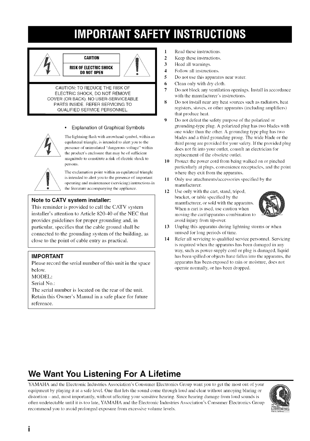 Yamaha RX-497 owner manual Serial No, Explanation of Graphical Symbols 