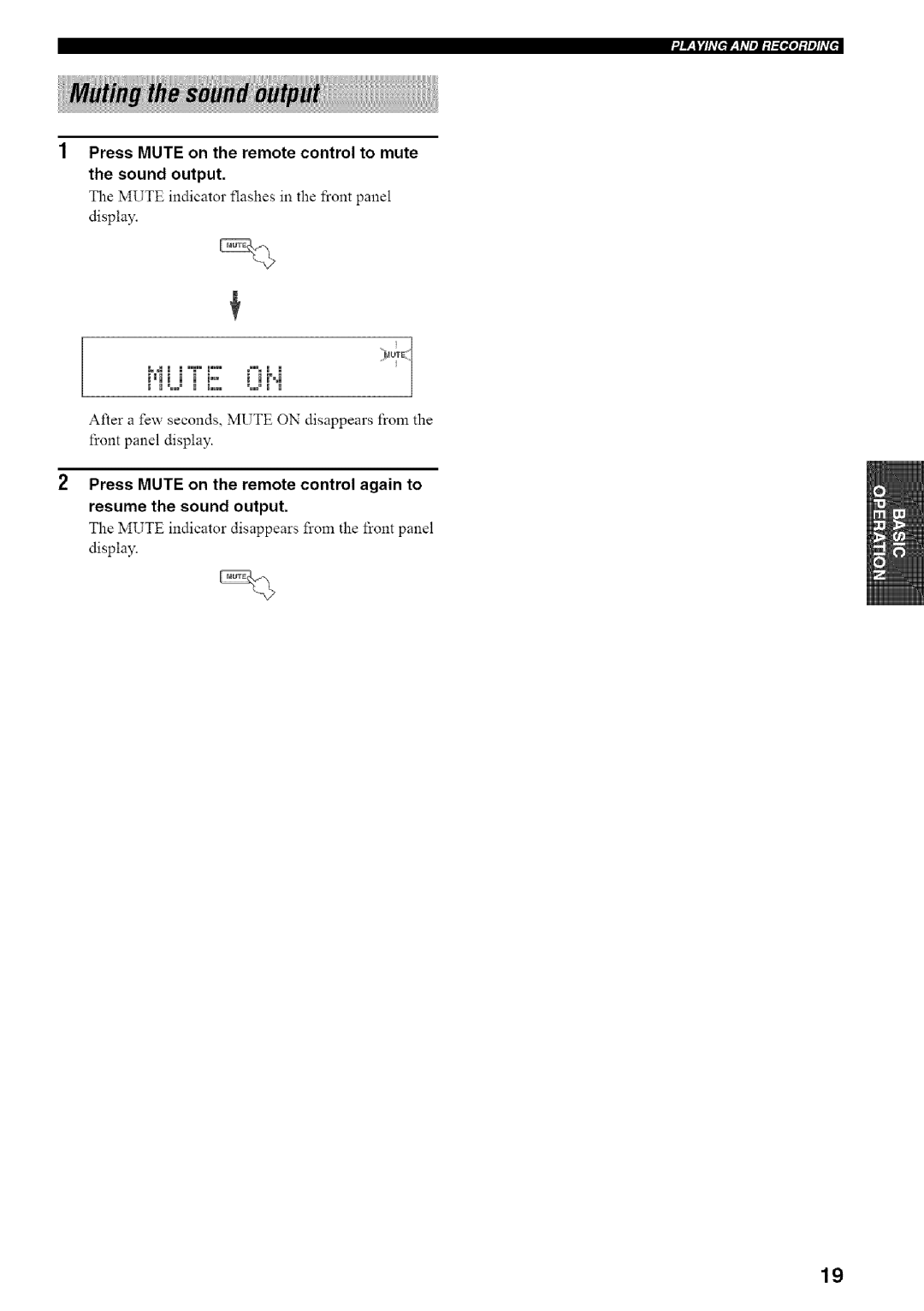 Yamaha RX-497 owner manual LJPm, Press Mute on the remote control to mute Sound output, Mi r m 