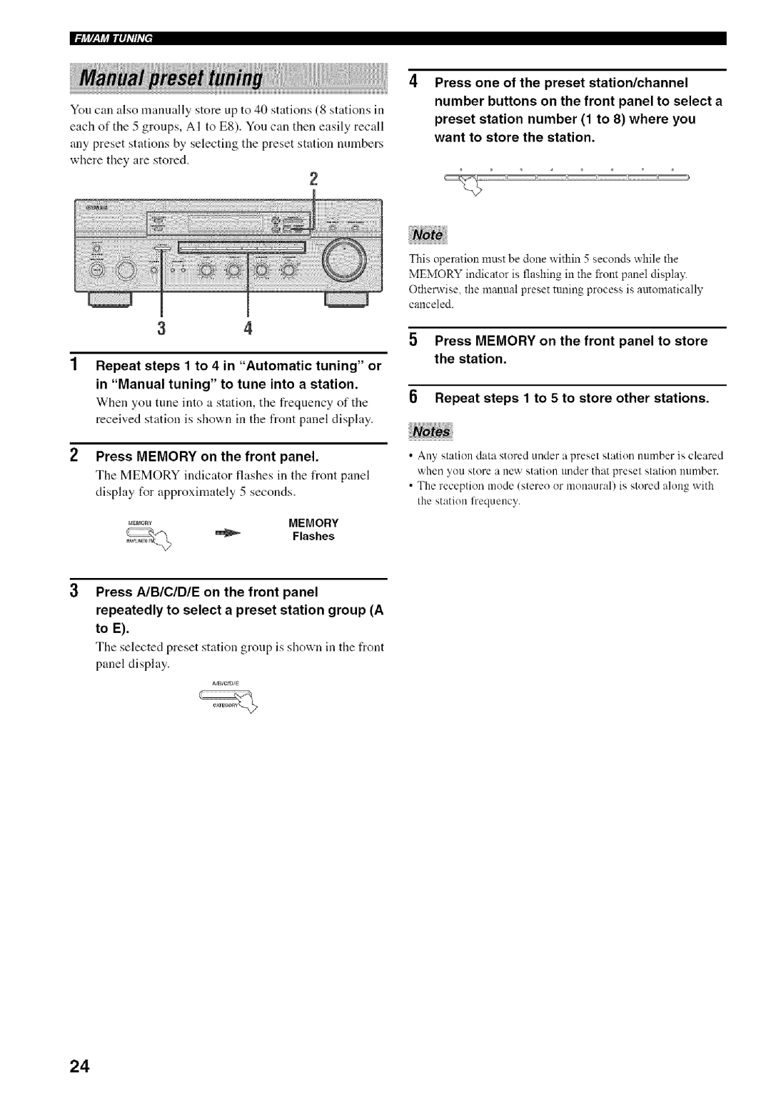 Yamaha RX-497 owner manual To E, Press Memory on the front panel 