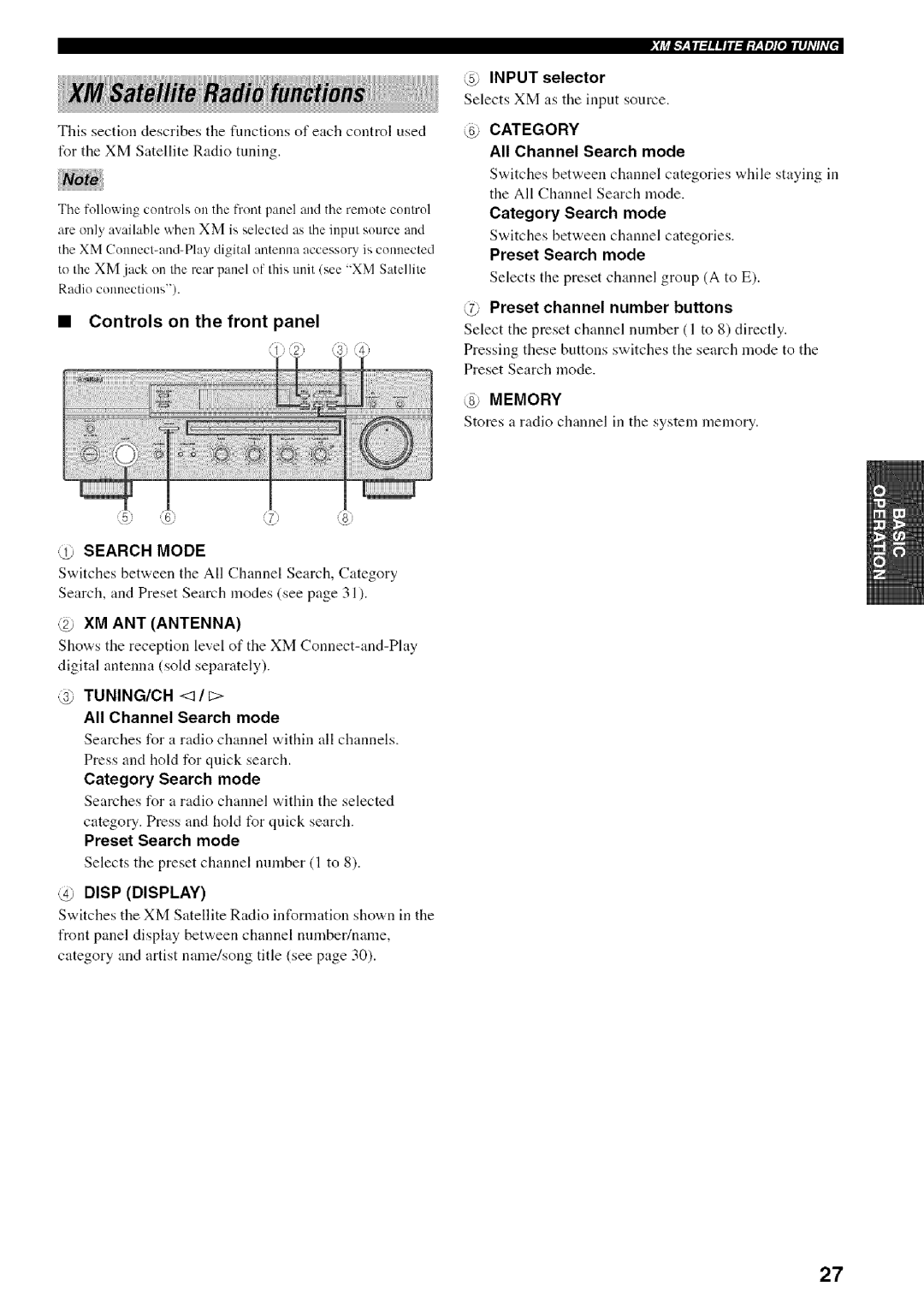 Yamaha RX-497 owner manual Controls on the front panel 