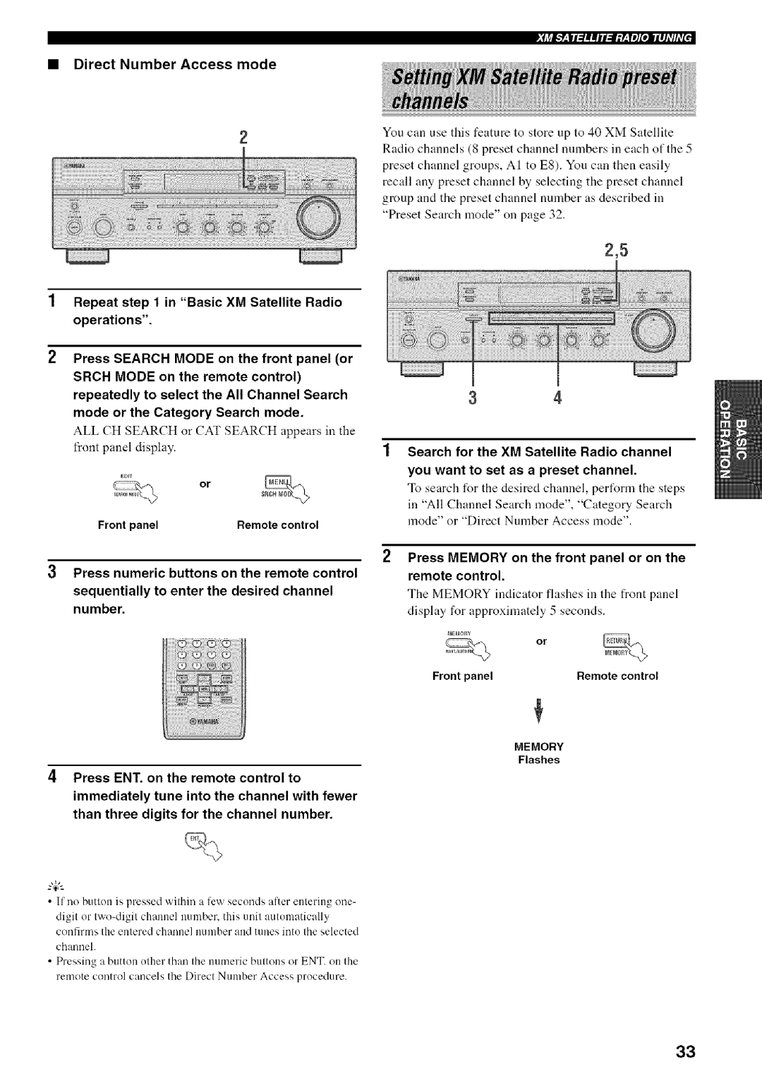 Yamaha RX-497 owner manual Direct Number Access mode, Front panel Remote control 