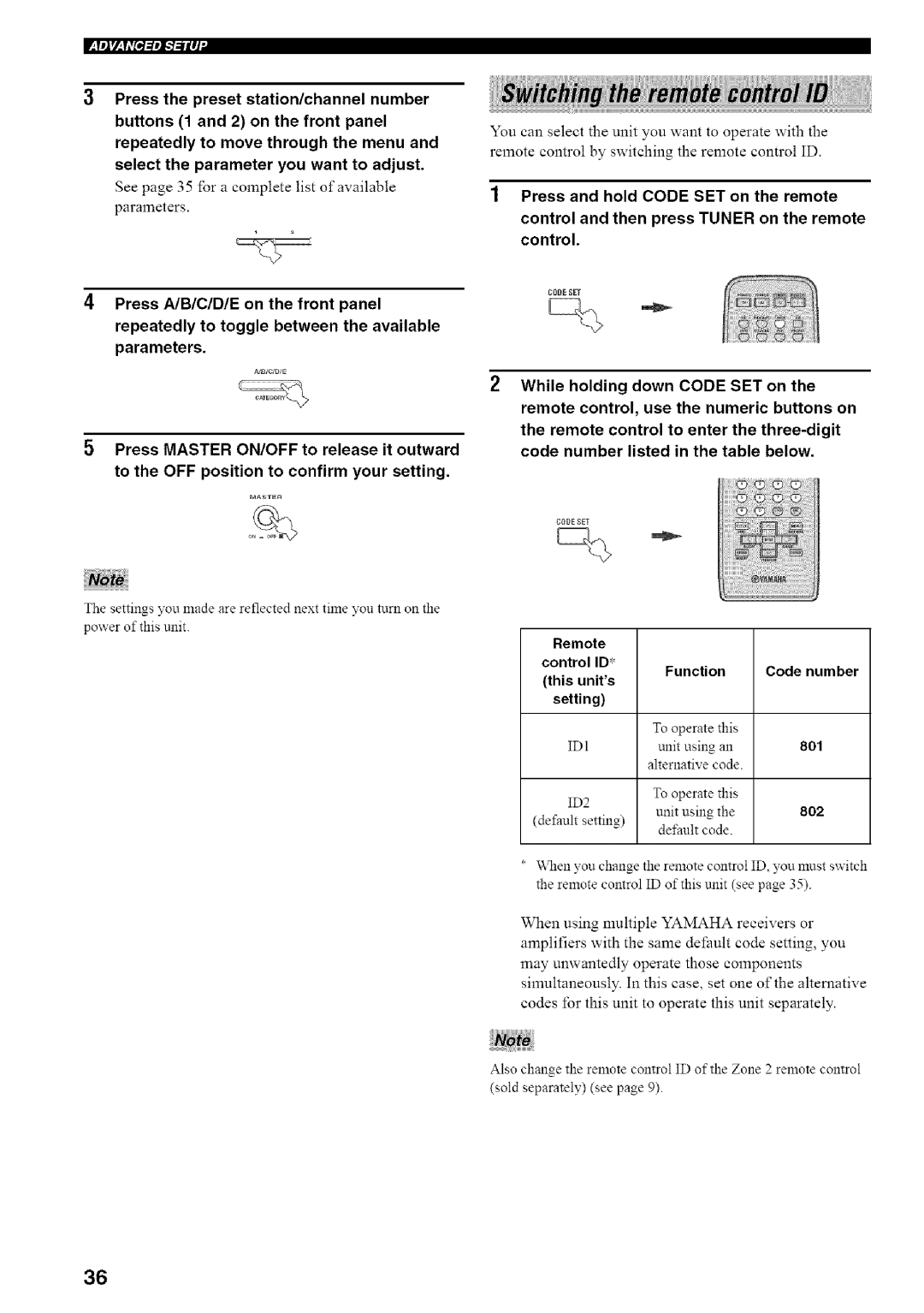 Yamaha RX-497 owner manual See page 3 5 for a complete list of available Parameters, 801, 802 