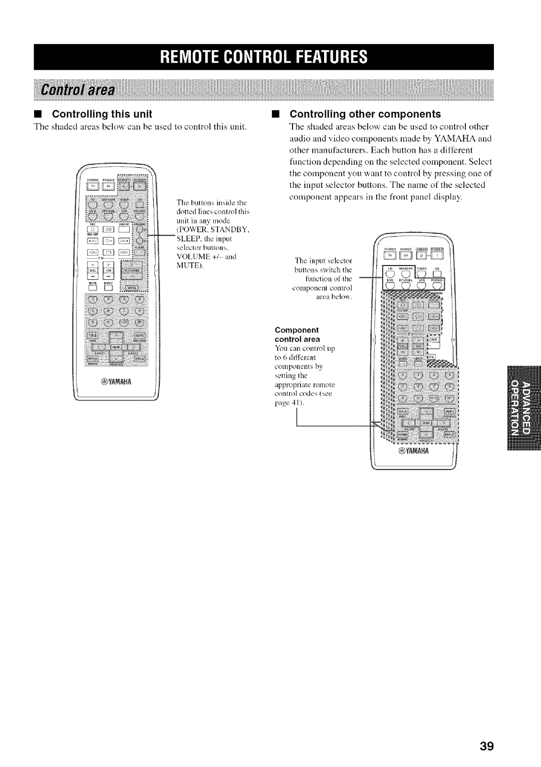 Yamaha RX-497 Controlling Other components, This Unit, Component appears in the front panel display, Componentsby 