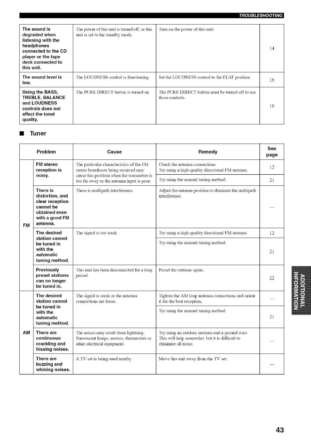 Yamaha RX-497 owner manual Tuner, Unit is set to tile standby Mode 