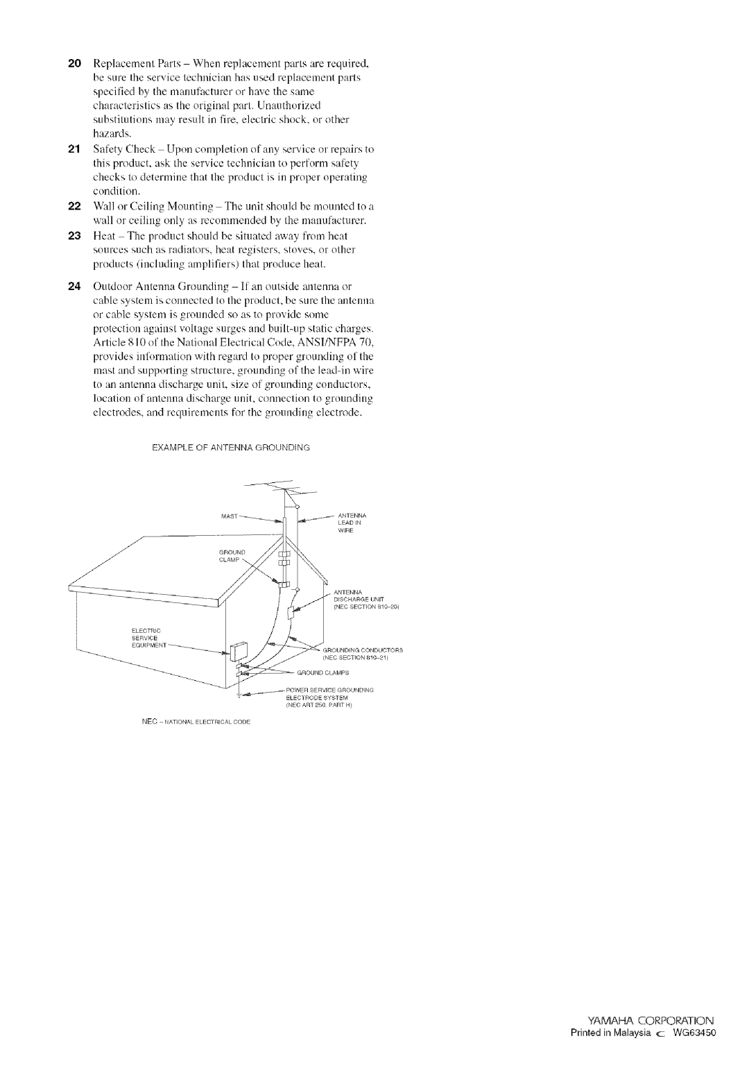 Yamaha RX-497 owner manual SalityCheckUponcompletionofanyserviceorrepairsto 