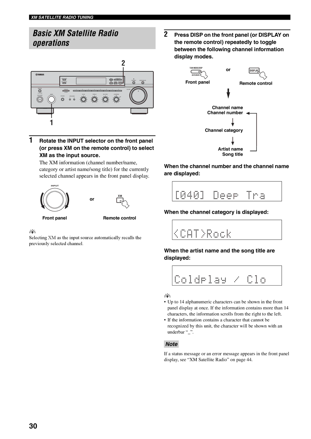 Yamaha RX-497 owner manual Basic XM Satellite Radio operations 