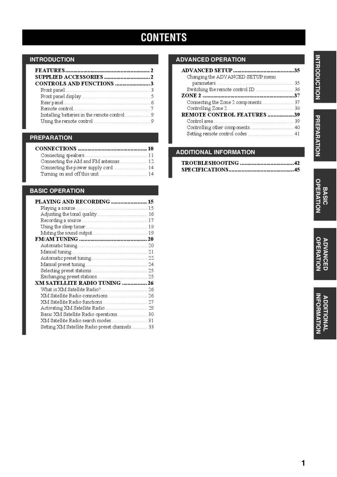 Yamaha RX-497 owner manual Contents 