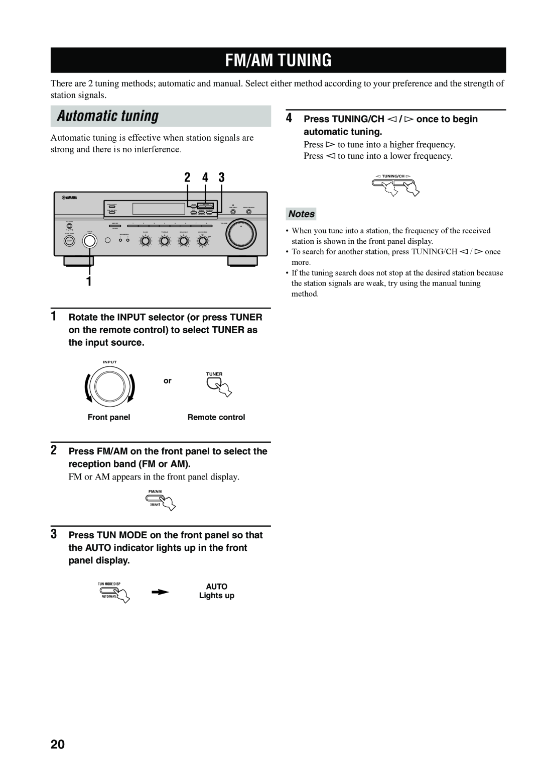 Yamaha RX-497 owner manual Fm/Am Tuning, Automatic tuning 