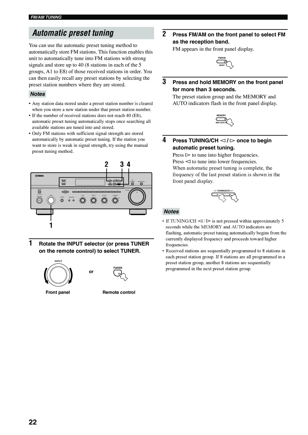Yamaha RX-497 owner manual Automatic preset tuning 
